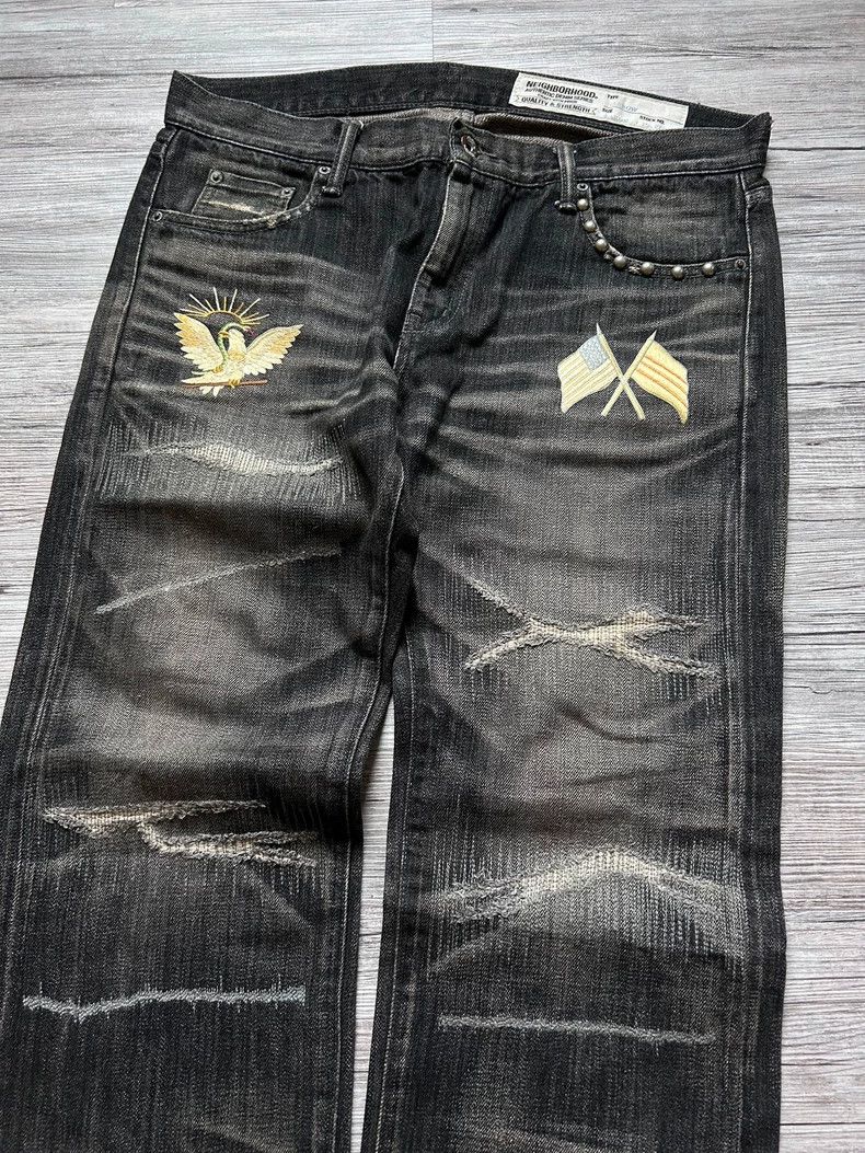 Neighborhood Neighborhood Hong Kong Limited Gold Bird Embroidery Jeans Size US 33 - 3 Thumbnail