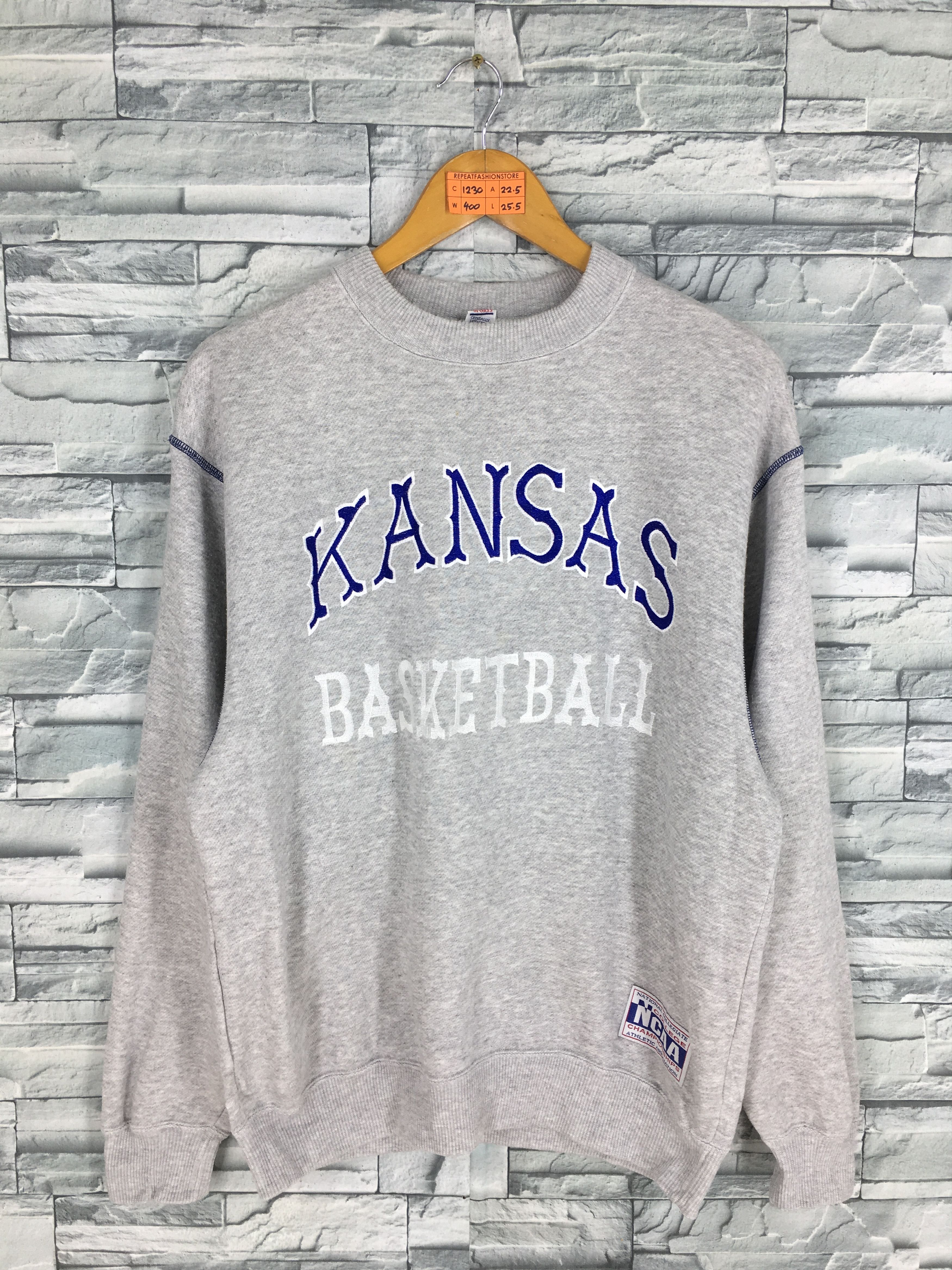 Vintage 90's KANSAS JAYHAWKS Ncaa Sweatshirt Large Sportswear Kansas Jayhawks Basketball College Teams Sweater Nba Jumper Gray Size L