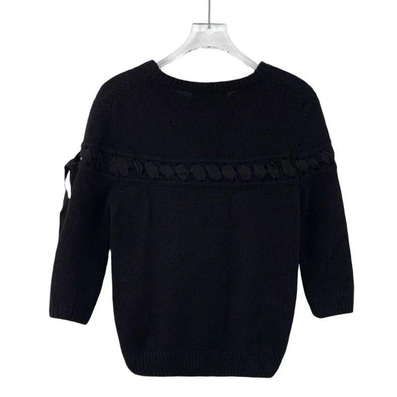 Fendi Fendi Black Ribbed Tie Neck Sweater Size US S / EU 44-46 / 1 - 2 Thumbnail