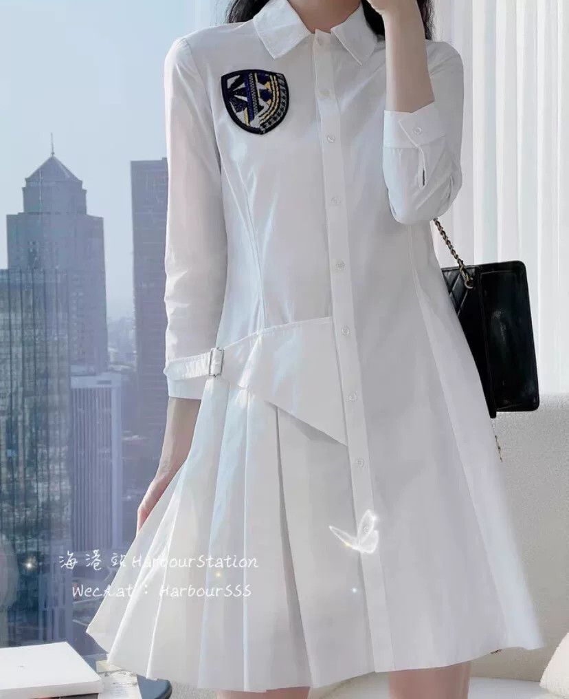 Dior dior white embroidered logo long sleeve dress Size US XXS / EU 40 - 8 Thumbnail