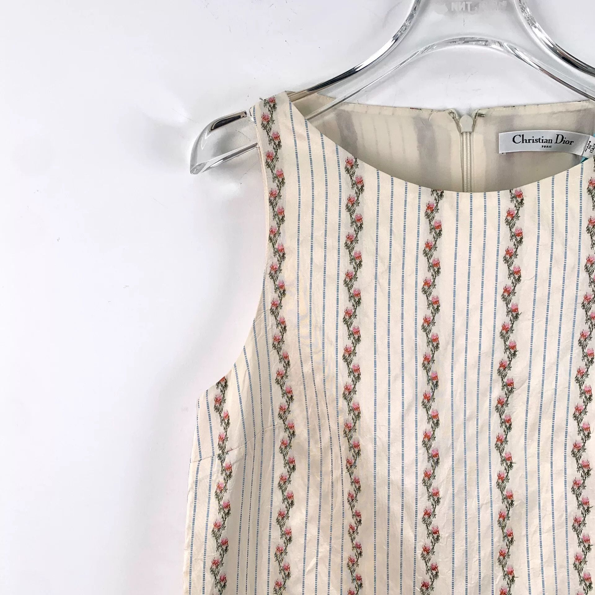 Dior beige floral striped silk sleeveless top Size US S / EU 44-46 / 1 - 3 Thumbnail