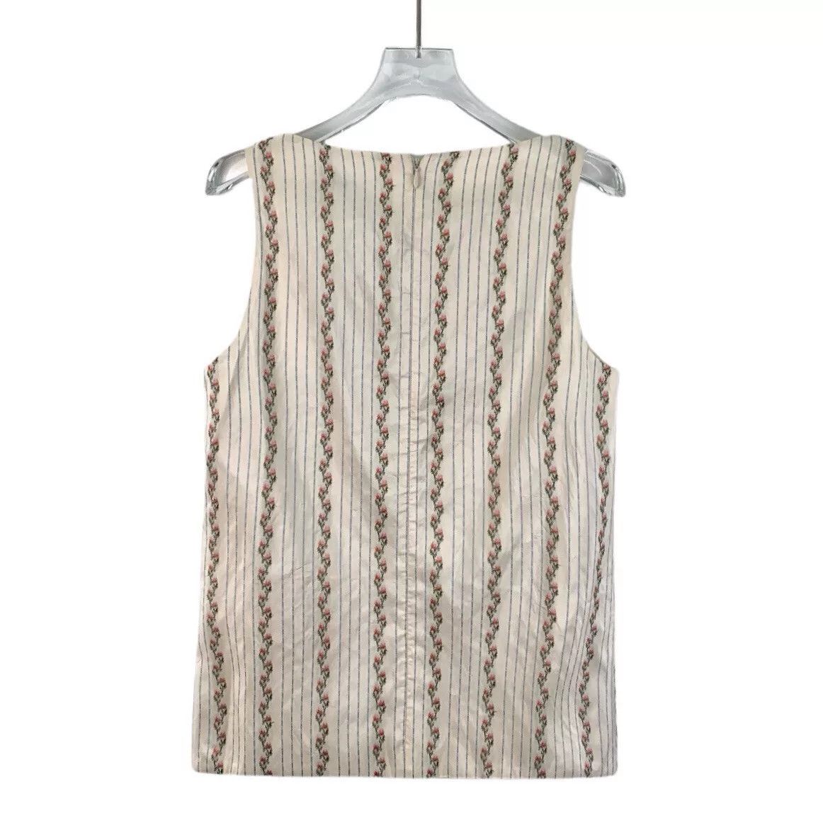 Dior beige floral striped silk sleeveless top Size US S / EU 44-46 / 1 - 2 Thumbnail