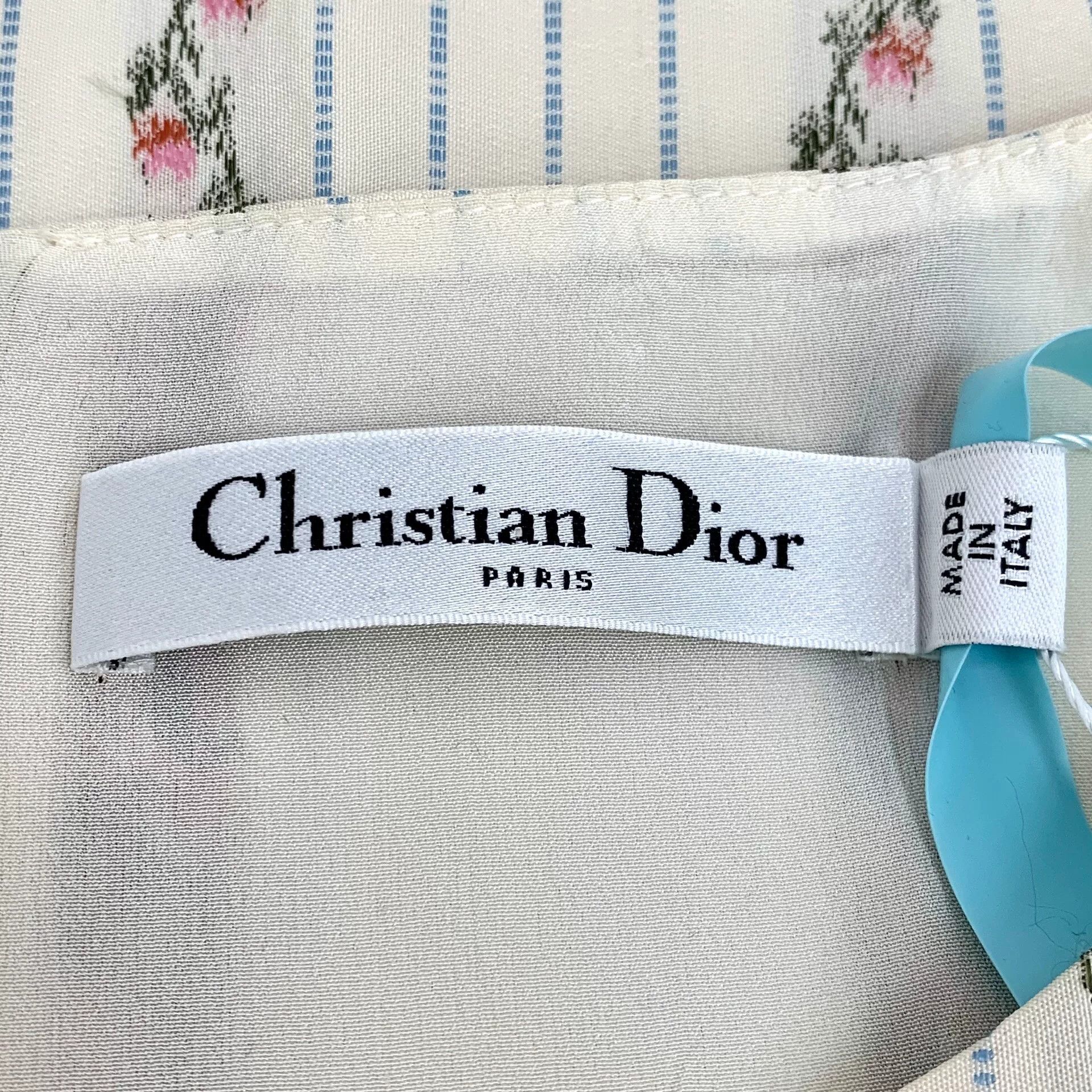 Dior beige floral striped silk sleeveless top Size US S / EU 44-46 / 1 - 5 Thumbnail
