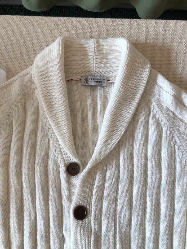 Brunello Cucinelli Brunello Cucinelli Men's White Cardigan Size US M / EU 48-50 / 2 - 3 Thumbnail