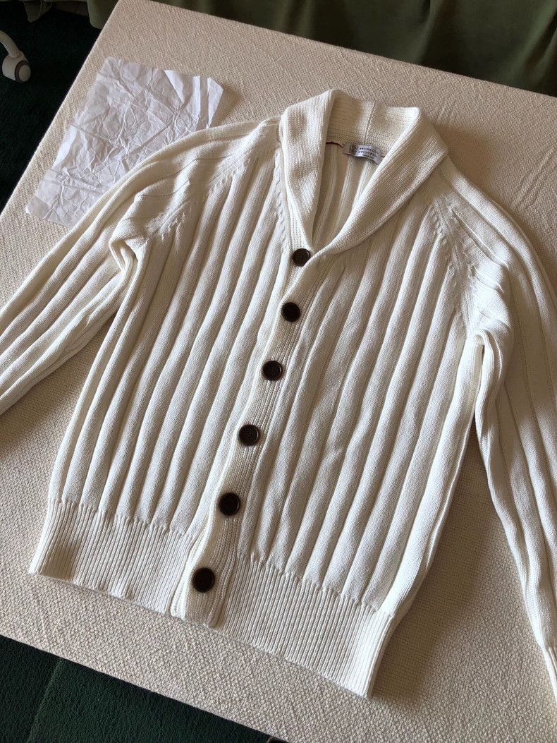 Brunello Cucinelli Brunello Cucinelli Men's White Cardigan Size US M / EU 48-50 / 2 - 6 Thumbnail