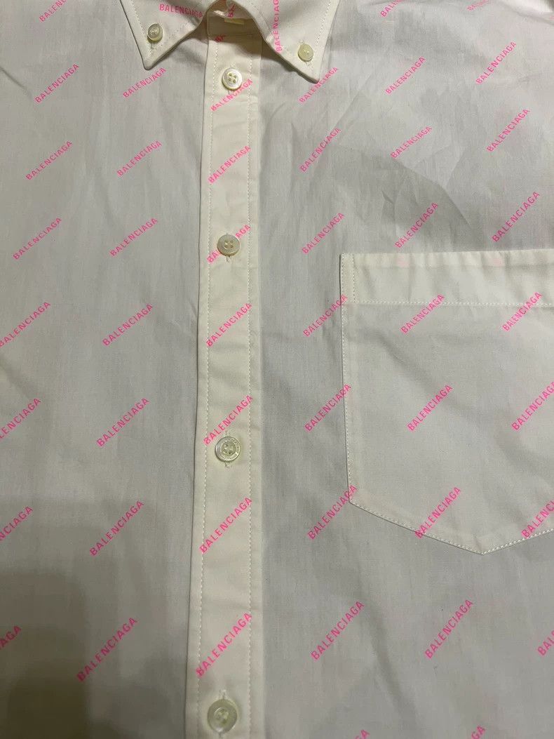Balenciaga Balenciaga Pink Logo Print Button Shirt Size US M / EU 48-50 / 2 - 4 Thumbnail