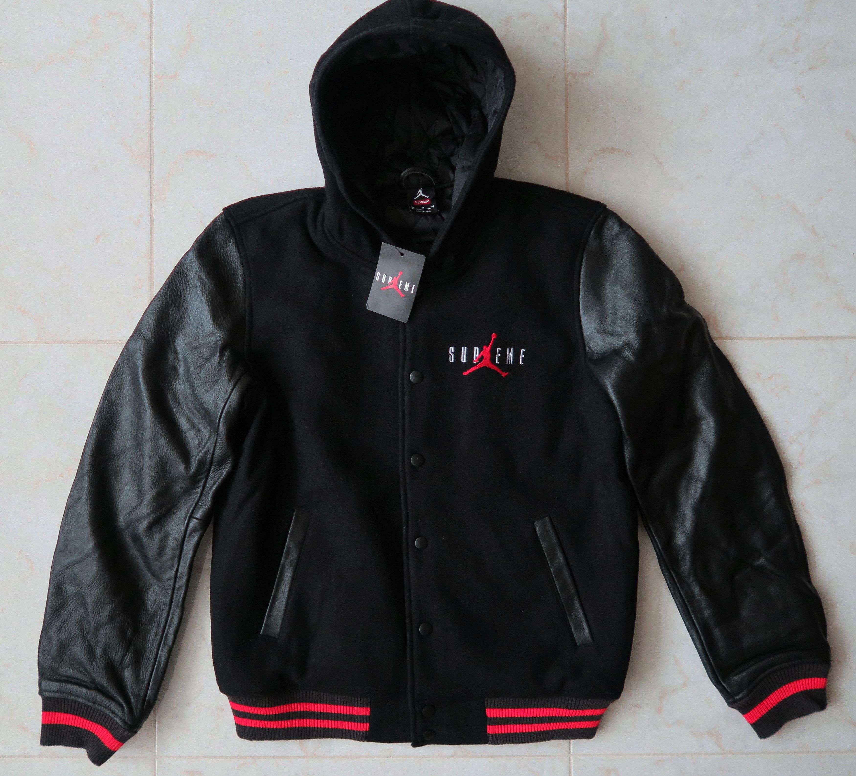 Supreme Supreme X Jordan Hooded Varsity Jacket Black | Grailed