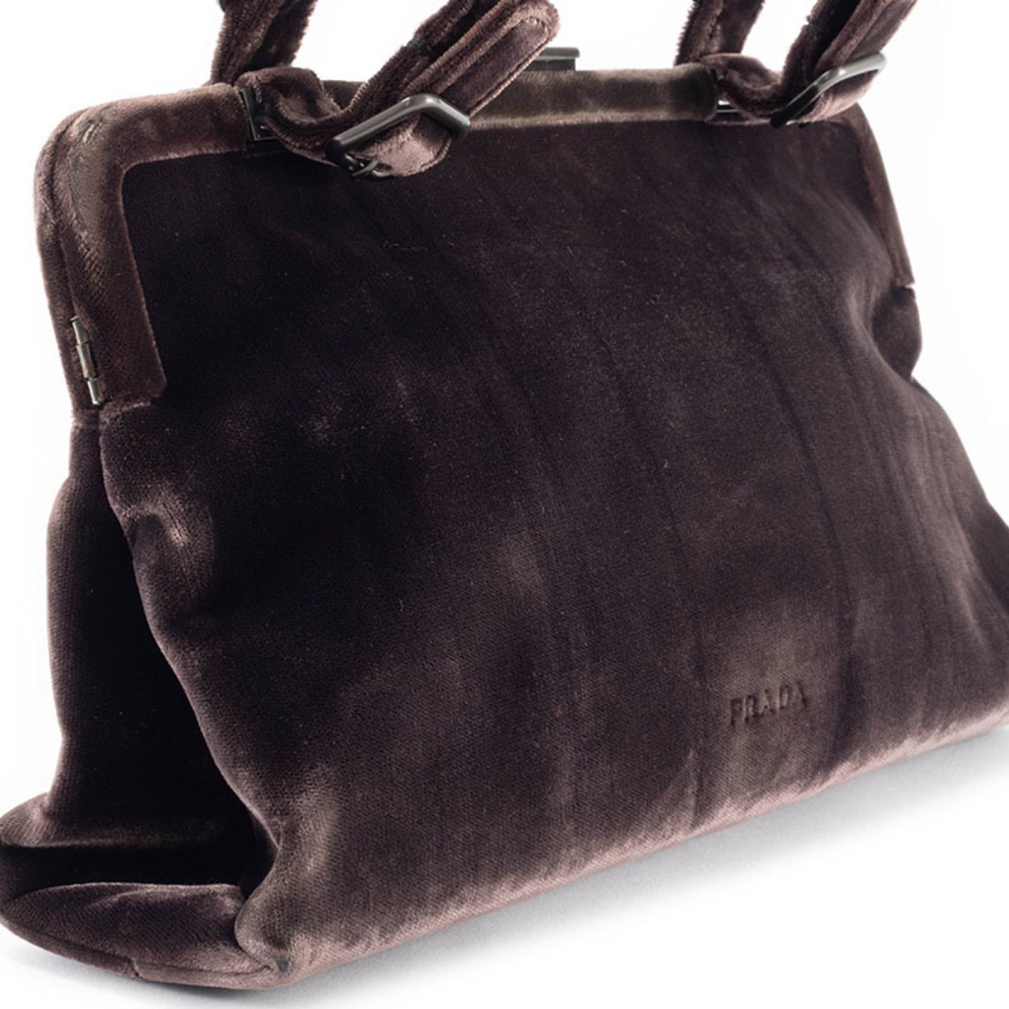 Prada Prada Handbag Velvet Dark Brown Women's PRADA Size ONE SIZE - 3 Thumbnail