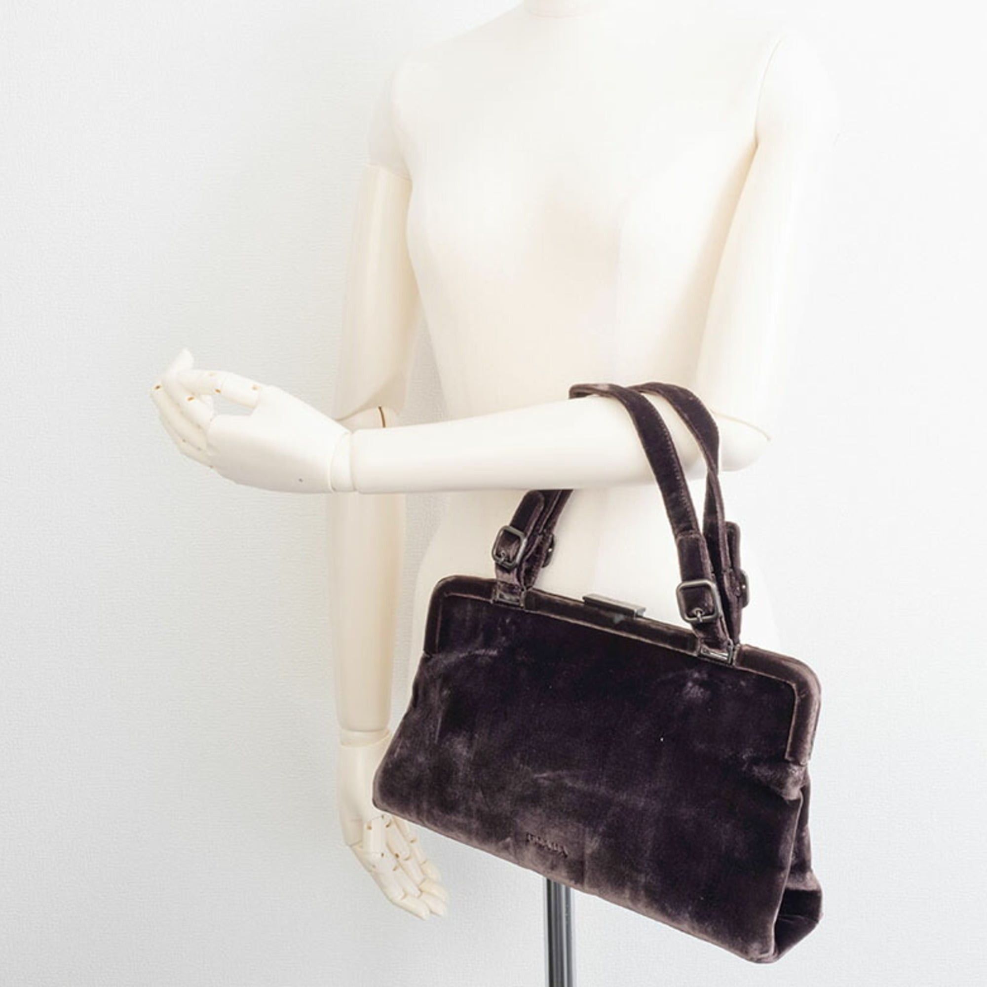 Prada Prada Handbag Velvet Dark Brown Women's PRADA Size ONE SIZE - 20 Thumbnail
