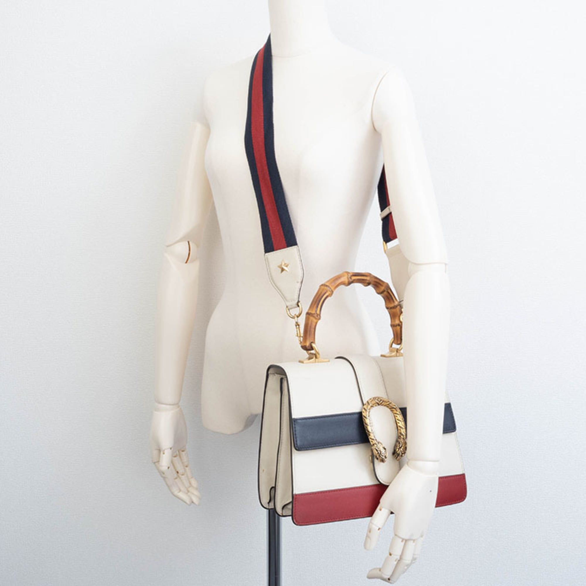 Gucci Dionysus Bamboo Shoulder Bag 448075 Leather Ivory Navy Red