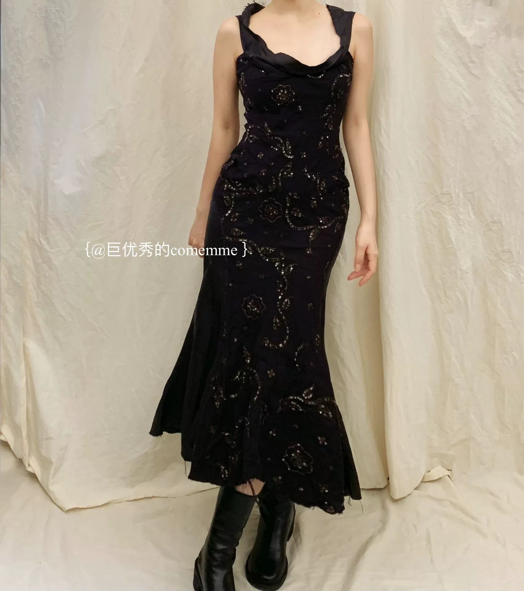 Junya Watanabe black sequined floral evening gown dress Size US M / EU 48-50 / 2 - 2 Thumbnail