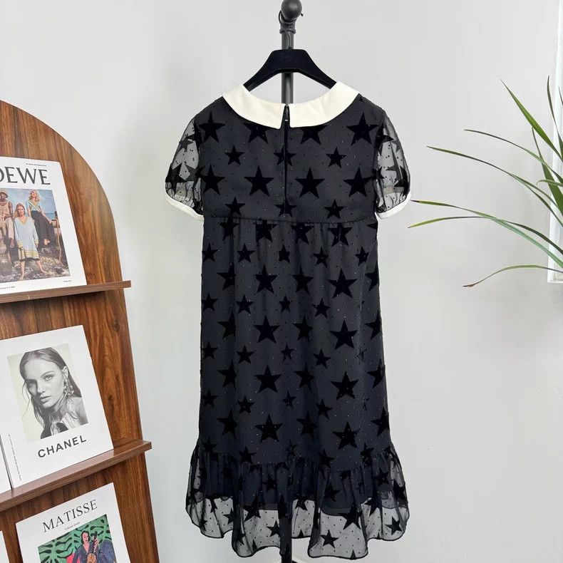 Saint Laurent Paris Saint Laurent Black Flocked Doll Collar Dress Size US 38 / EU 54 - 2 Thumbnail