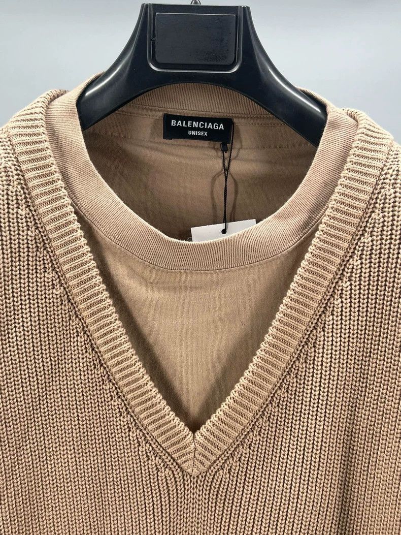 Balenciaga Balenciaga Beige Double Round Neck Sweater Size US XL / EU 56 / 4 - 2 Thumbnail