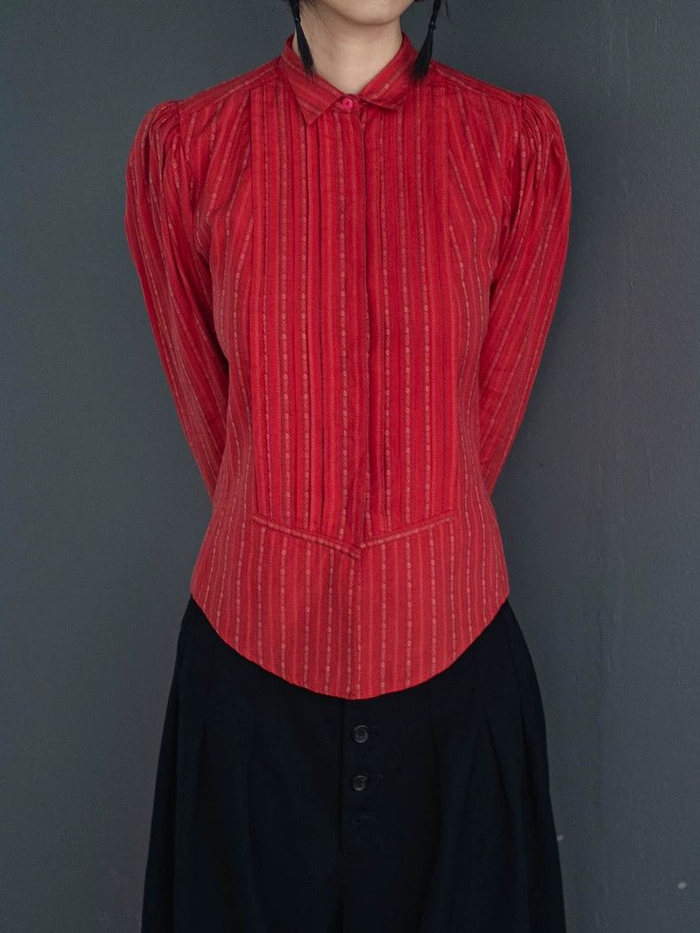 Kenzo 1980s KENZO Red Floral Stripe Blouse Size US XS / EU 42 / 0 - 6 Thumbnail