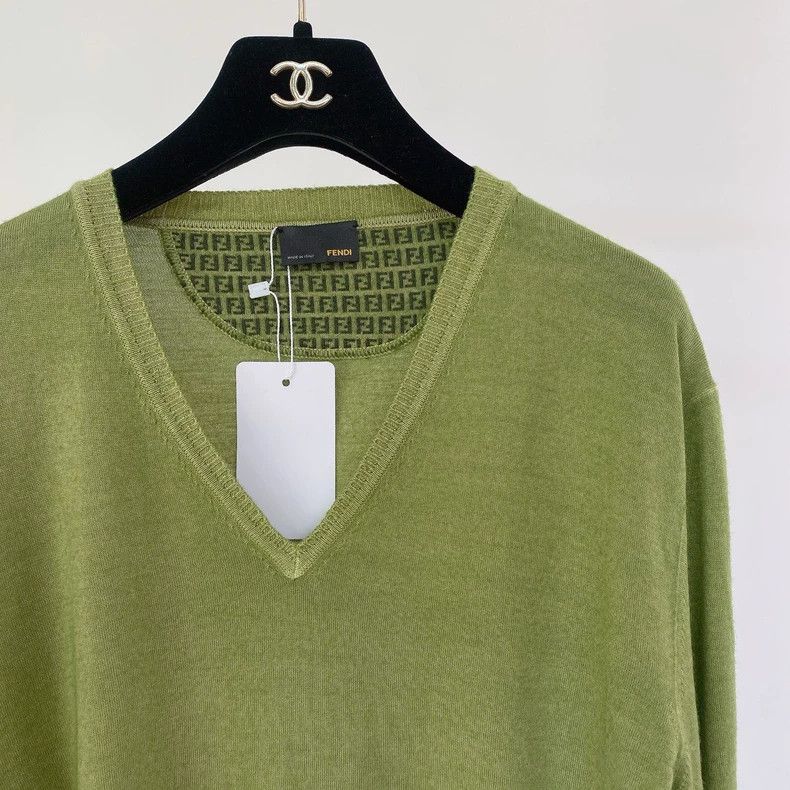Fendi Fendi Green Knit V-Neck Top Size US L / EU 52-54 / 3 - 3 Thumbnail