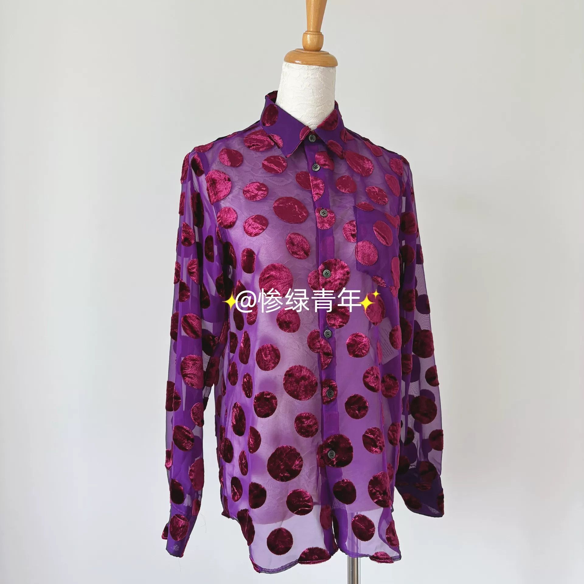 Junya Watanabe vintage purple velvet dotted sheer long sleeve shirt Size US S / EU 44-46 / 1 - 2 Thumbnail