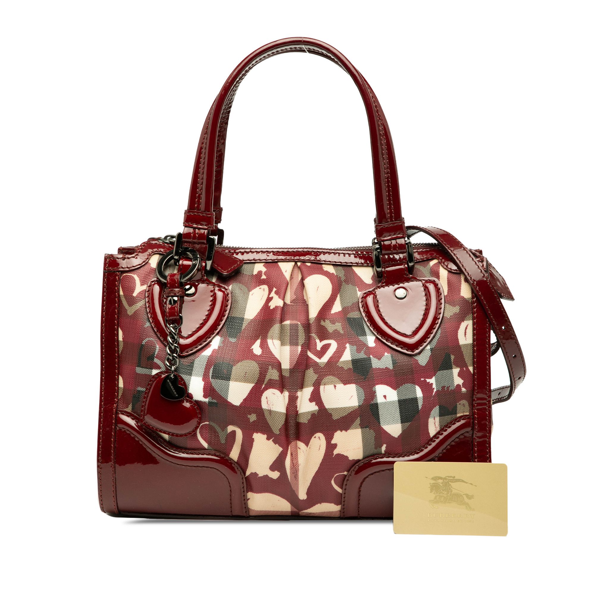 Burberry Burberry Patent Trimmed House Check Coated Canvas Hearts Pilgrim Satchel Size ONE SIZE - 8 Thumbnail
