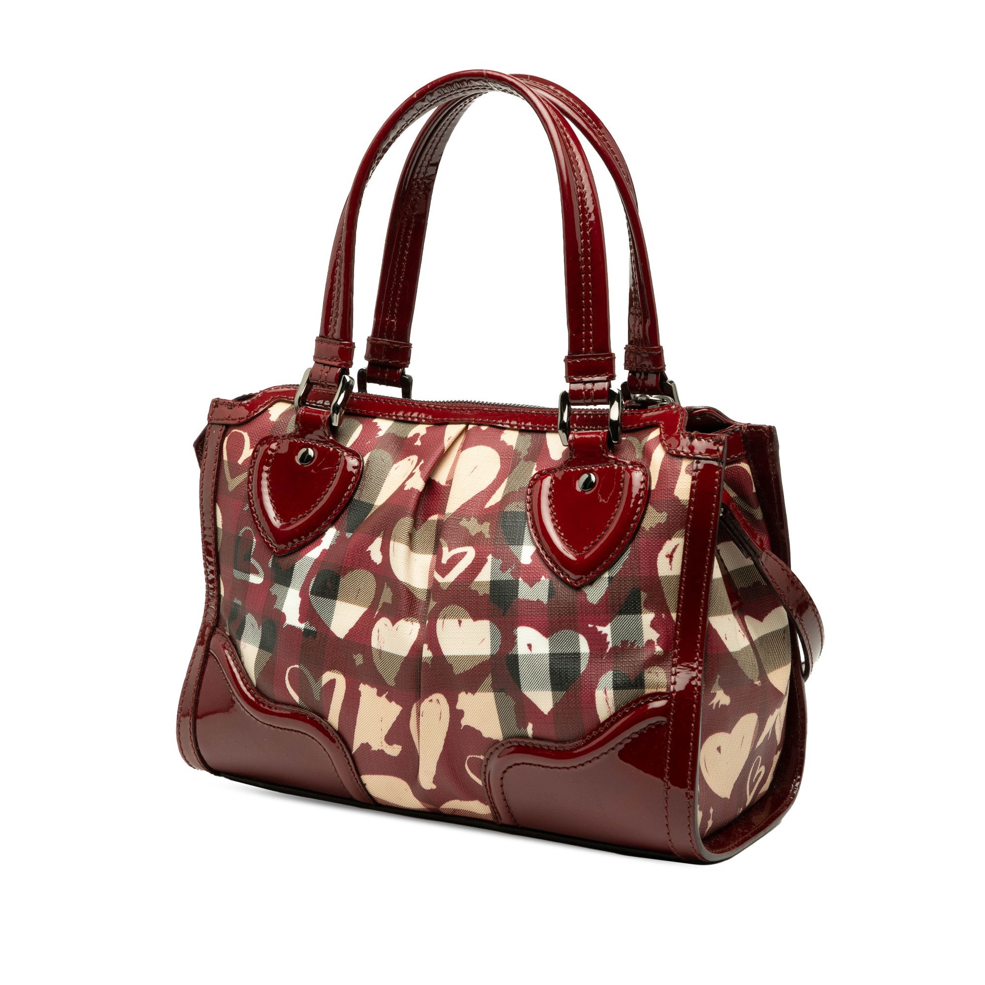 Burberry Burberry Patent Trimmed House Check Coated Canvas Hearts Pilgrim Satchel Size ONE SIZE - 2 Thumbnail