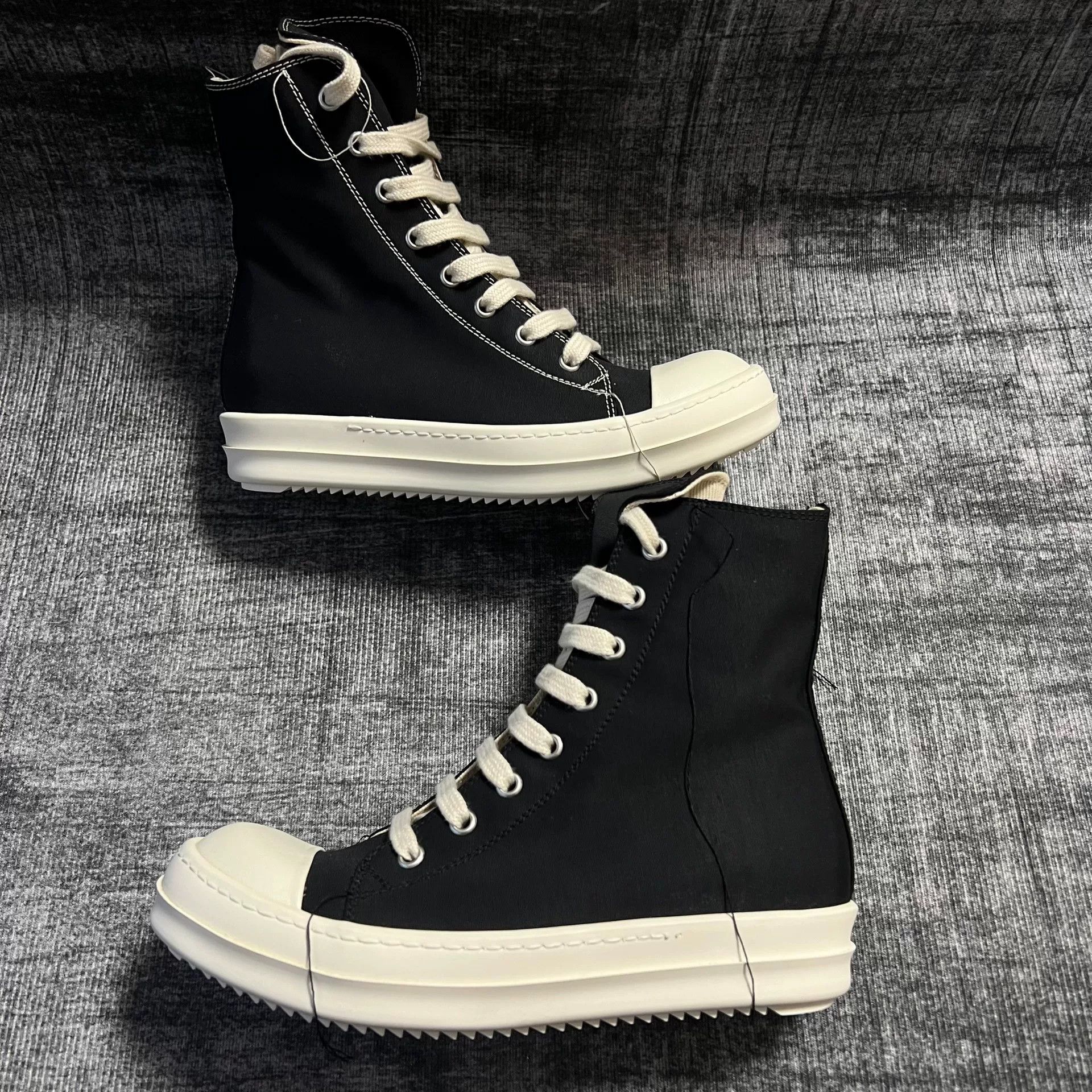 Rick Owens black and white fringe high-top sneakers Size US 5.5 / IT 35.5 - 3 Thumbnail
