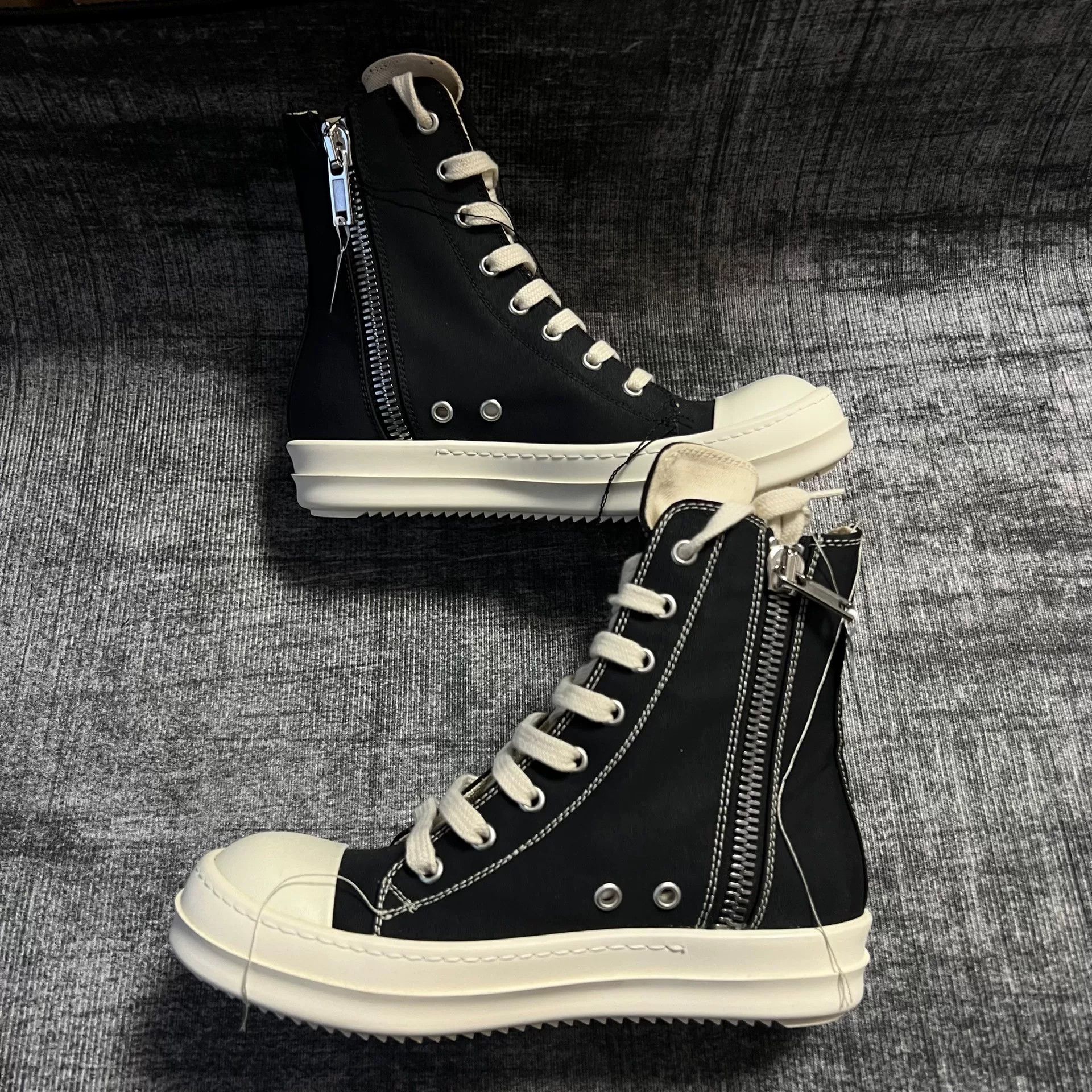 Rick Owens black and white fringe high-top sneakers Size US 5.5 / IT 35.5 - 4 Thumbnail
