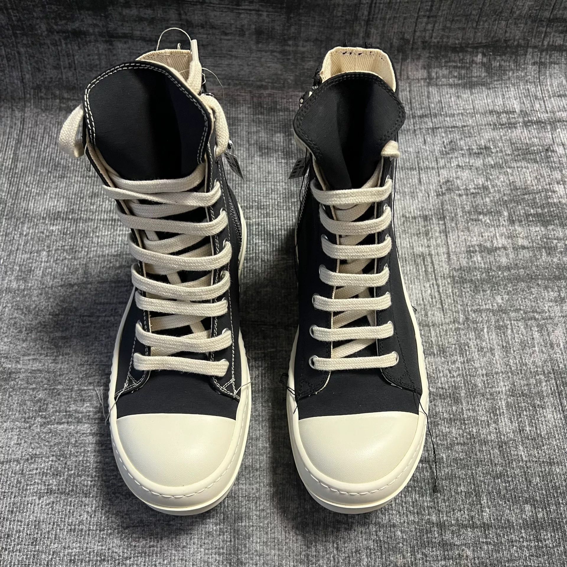 Rick Owens black and white fringe high-top sneakers Size US 5.5 / IT 35.5 - 2 Thumbnail