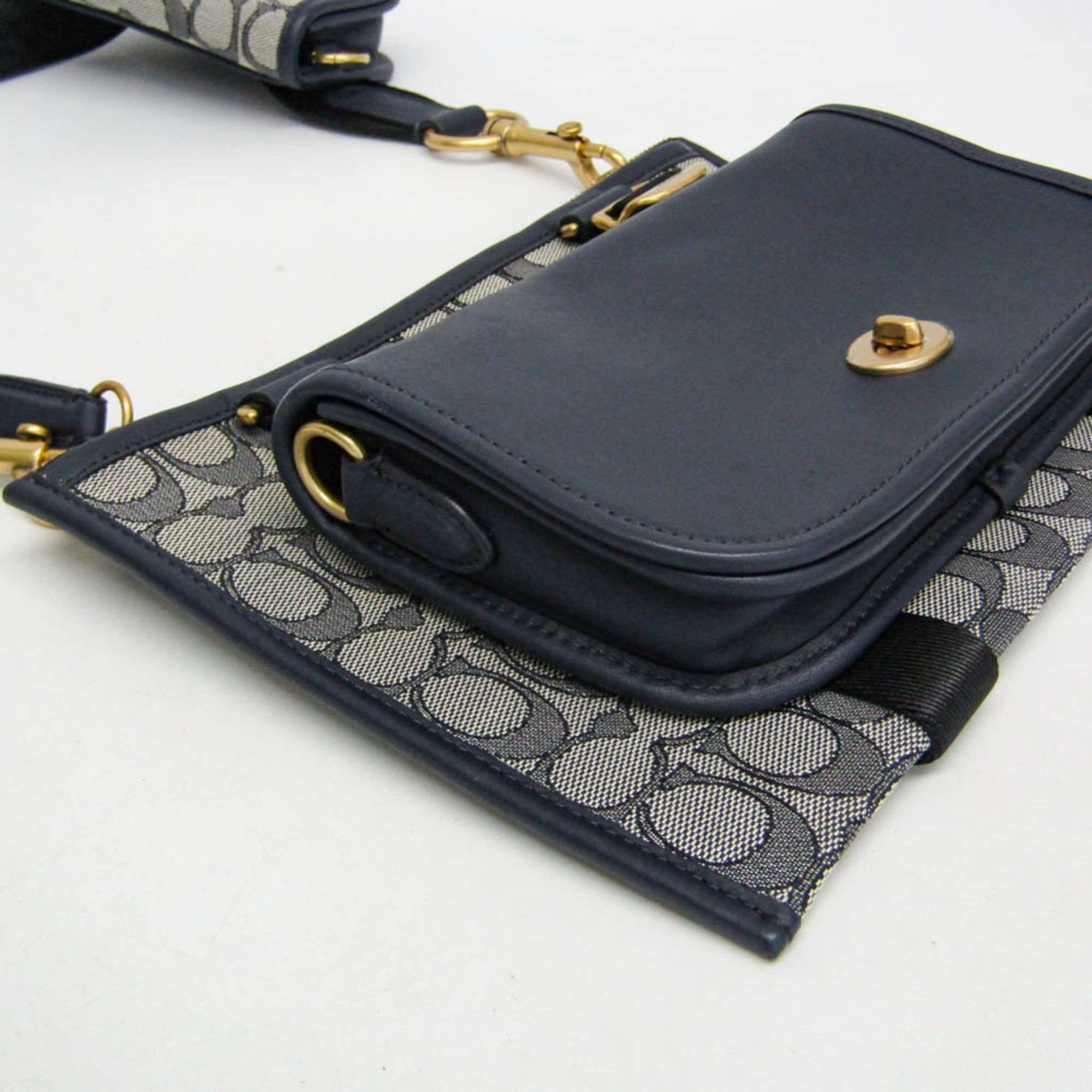 Coach Coach Signature C2613 Men,Women Canvas,Leather Shoulder Bag Gray,Navy Size ONE SIZE - 6 Thumbnail