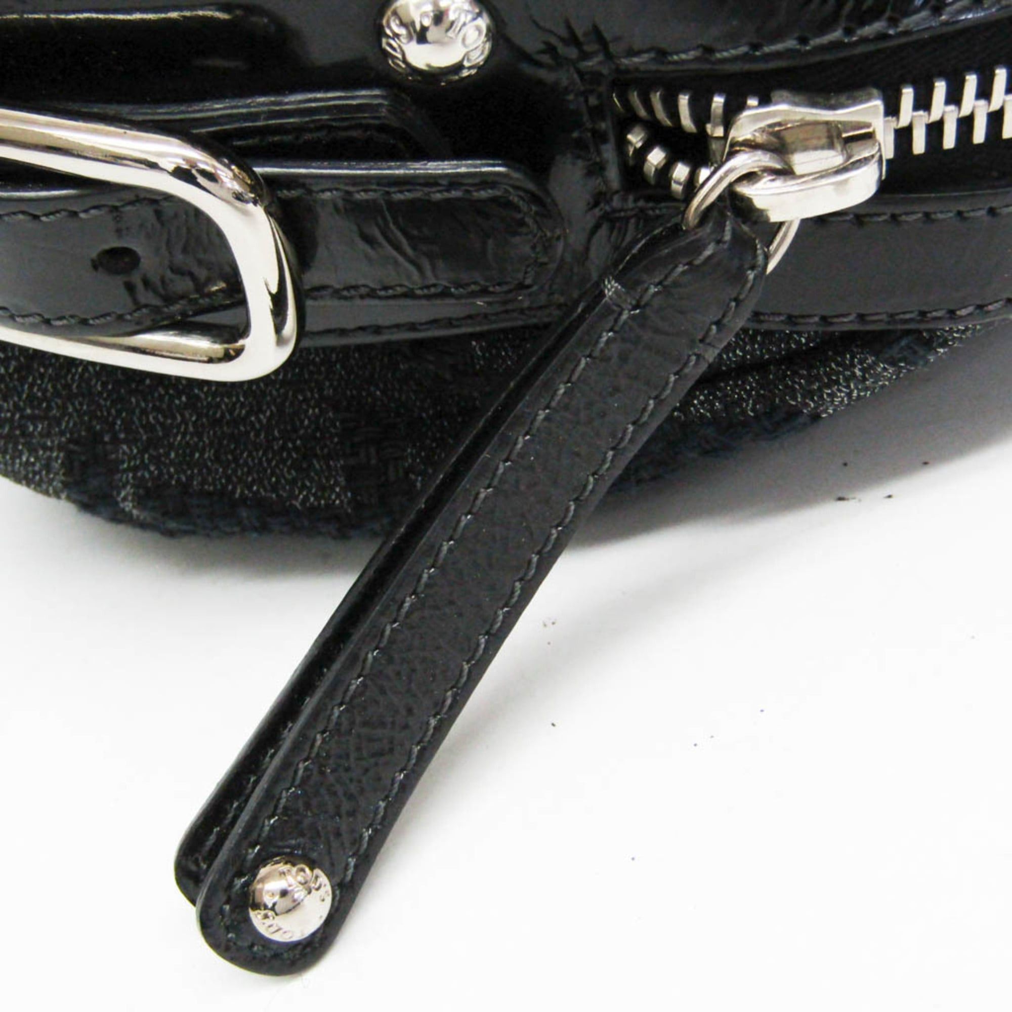 Tod's Tod's Small Boston Bag Women's Canvas,Patent Leather Handbag,Shoulder Bag Black,Dark Gray Size ONE SIZE - 12 Thumbnail