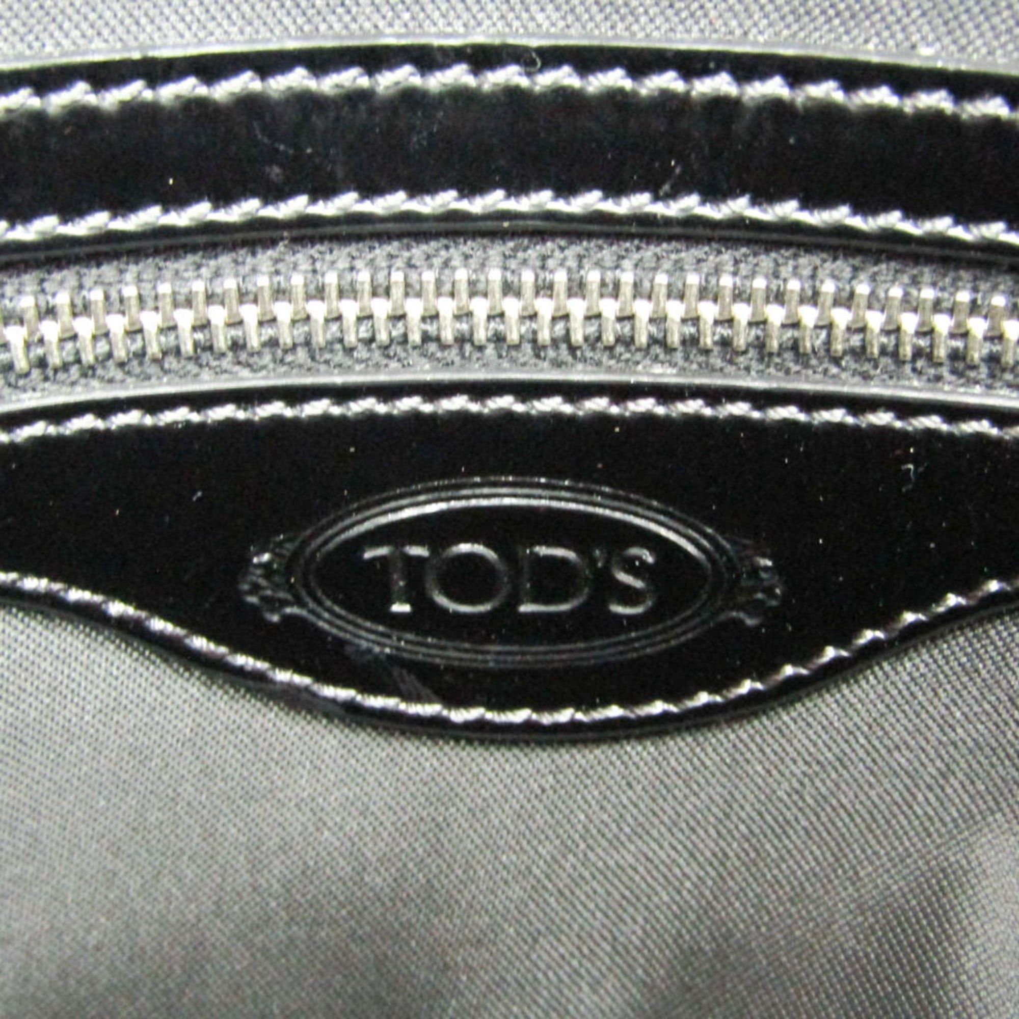 Tod's Tod's Small Boston Bag Women's Canvas,Patent Leather Handbag,Shoulder Bag Black,Dark Gray Size ONE SIZE - 14 Thumbnail