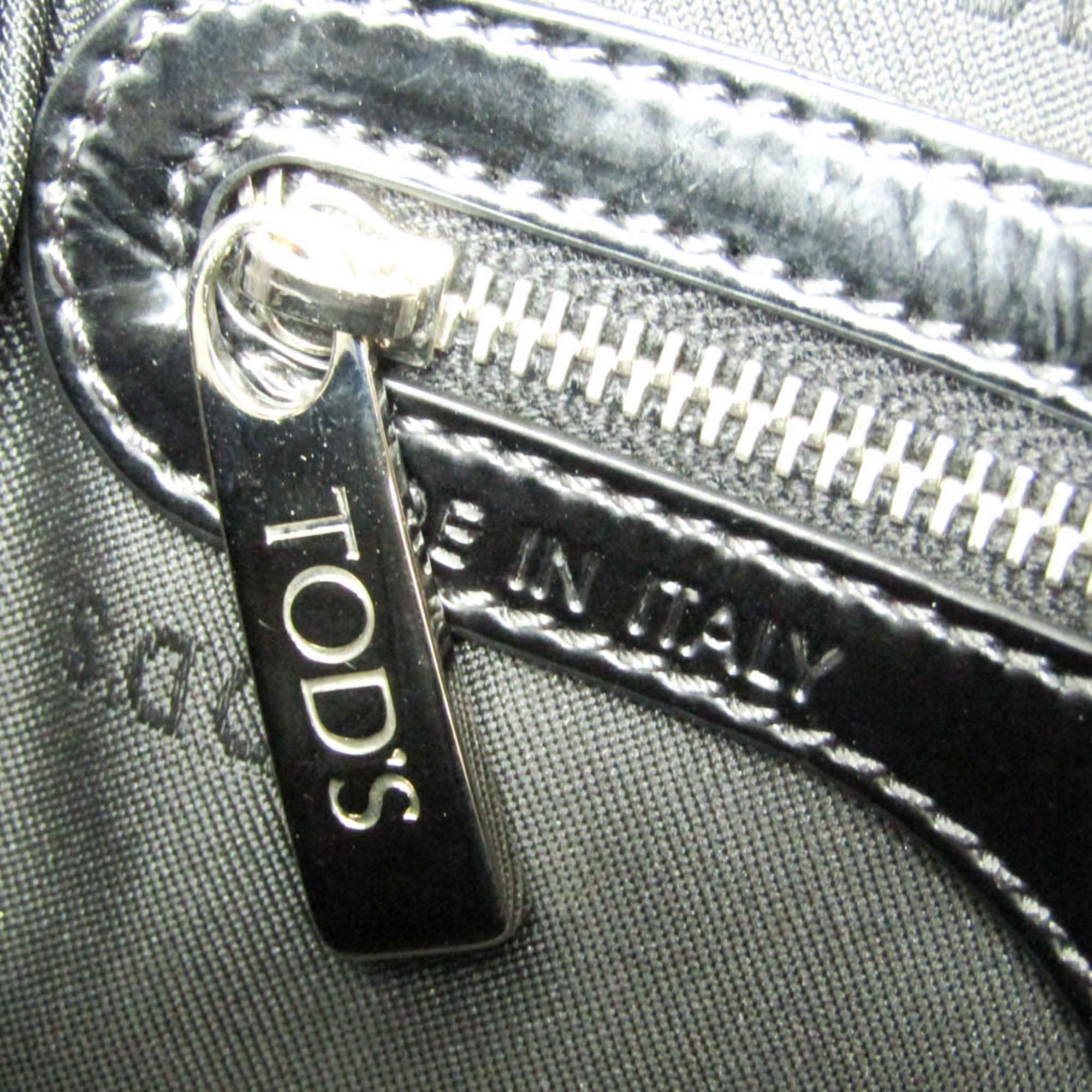 Tod's Tod's Small Boston Bag Women's Canvas,Patent Leather Handbag,Shoulder Bag Black,Dark Gray Size ONE SIZE - 16 Thumbnail
