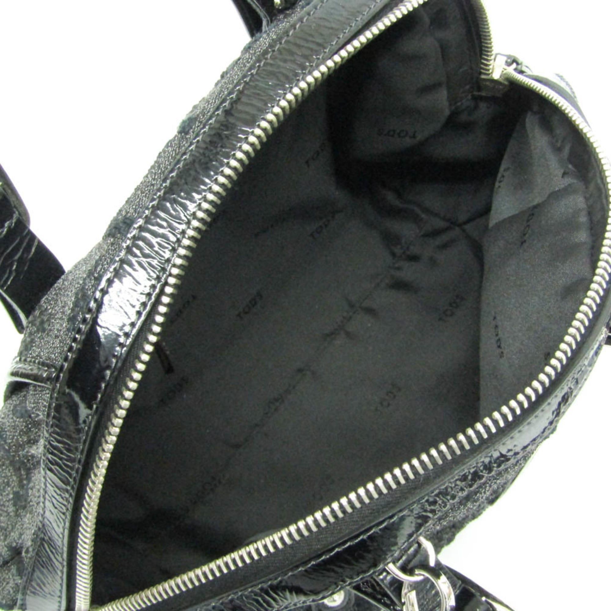 Tod's Tod's Small Boston Bag Women's Canvas,Patent Leather Handbag,Shoulder Bag Black,Dark Gray Size ONE SIZE - 4 Thumbnail