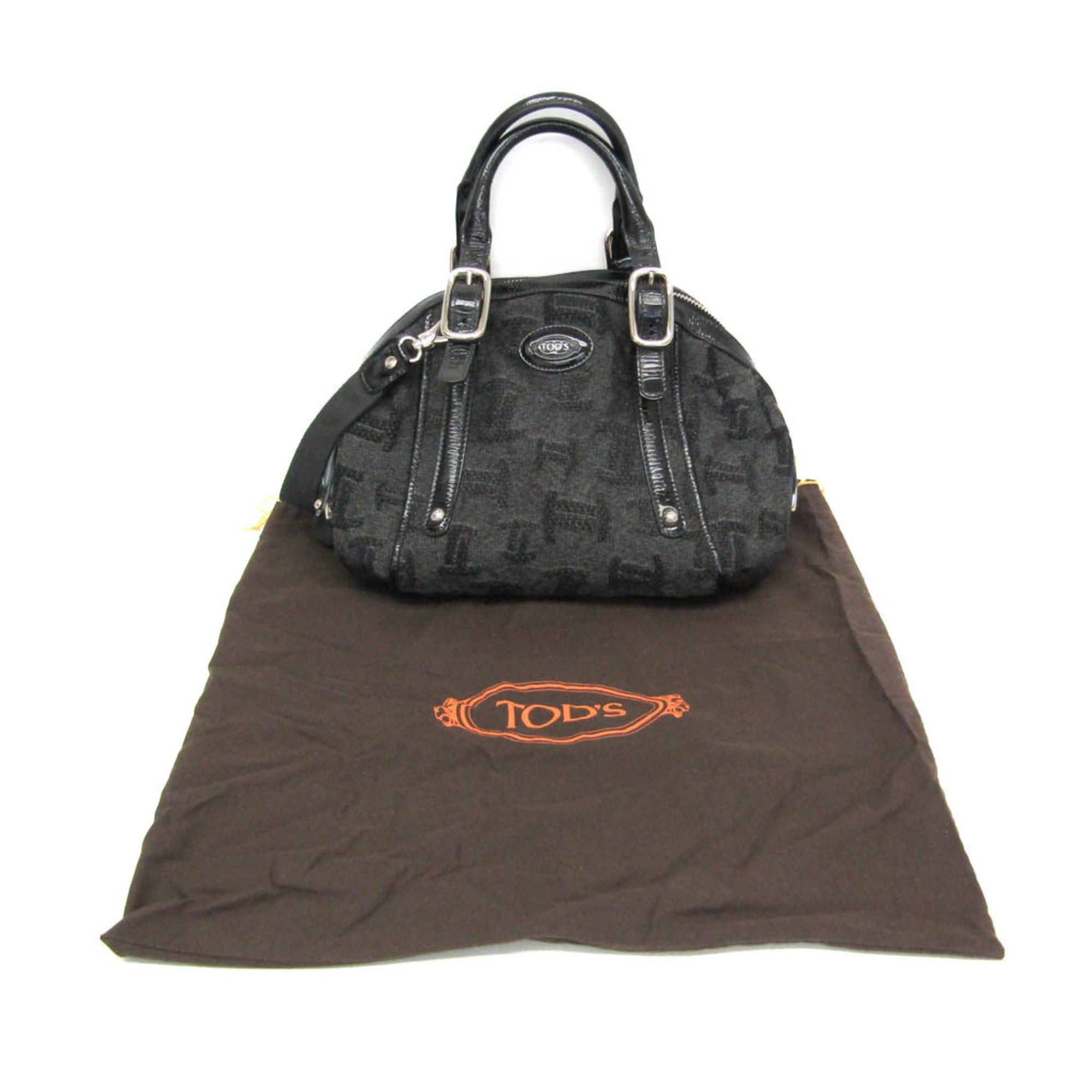 Tod's Tod's Small Boston Bag Women's Canvas,Patent Leather Handbag,Shoulder Bag Black,Dark Gray Size ONE SIZE - 2 Thumbnail