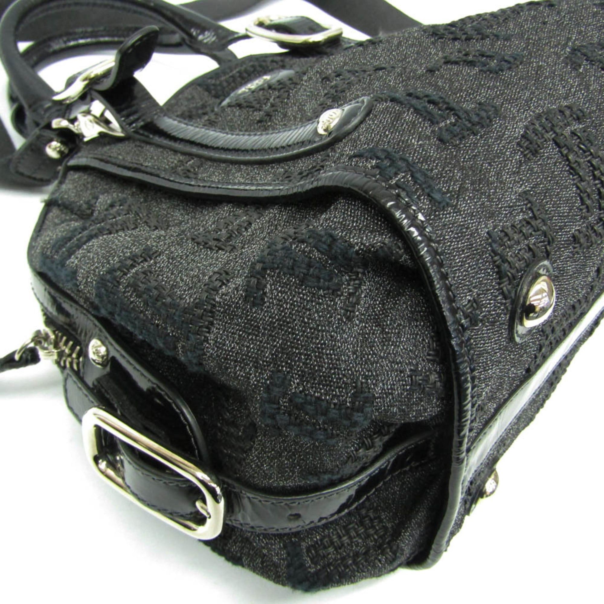 Tod's Tod's Small Boston Bag Women's Canvas,Patent Leather Handbag,Shoulder Bag Black,Dark Gray Size ONE SIZE - 6 Thumbnail