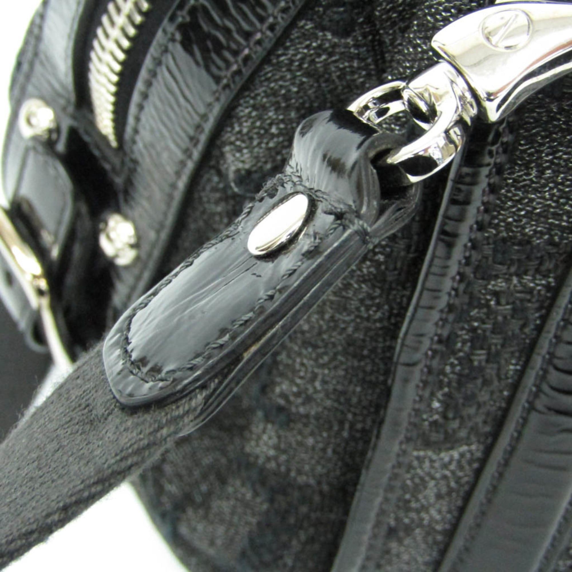 Tod's Tod's Small Boston Bag Women's Canvas,Patent Leather Handbag,Shoulder Bag Black,Dark Gray Size ONE SIZE - 13 Thumbnail