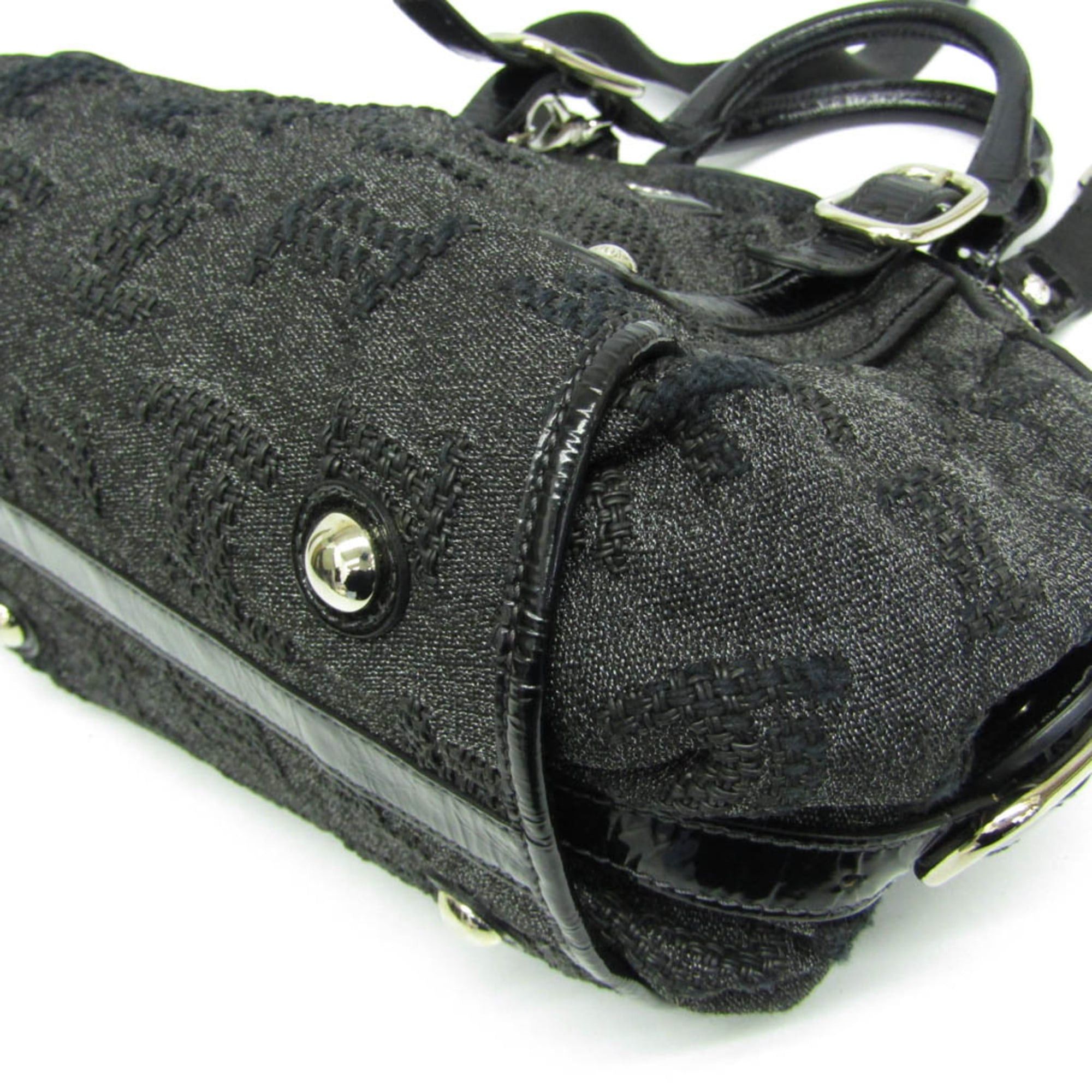 Tod's Tod's Small Boston Bag Women's Canvas,Patent Leather Handbag,Shoulder Bag Black,Dark Gray Size ONE SIZE - 5 Thumbnail
