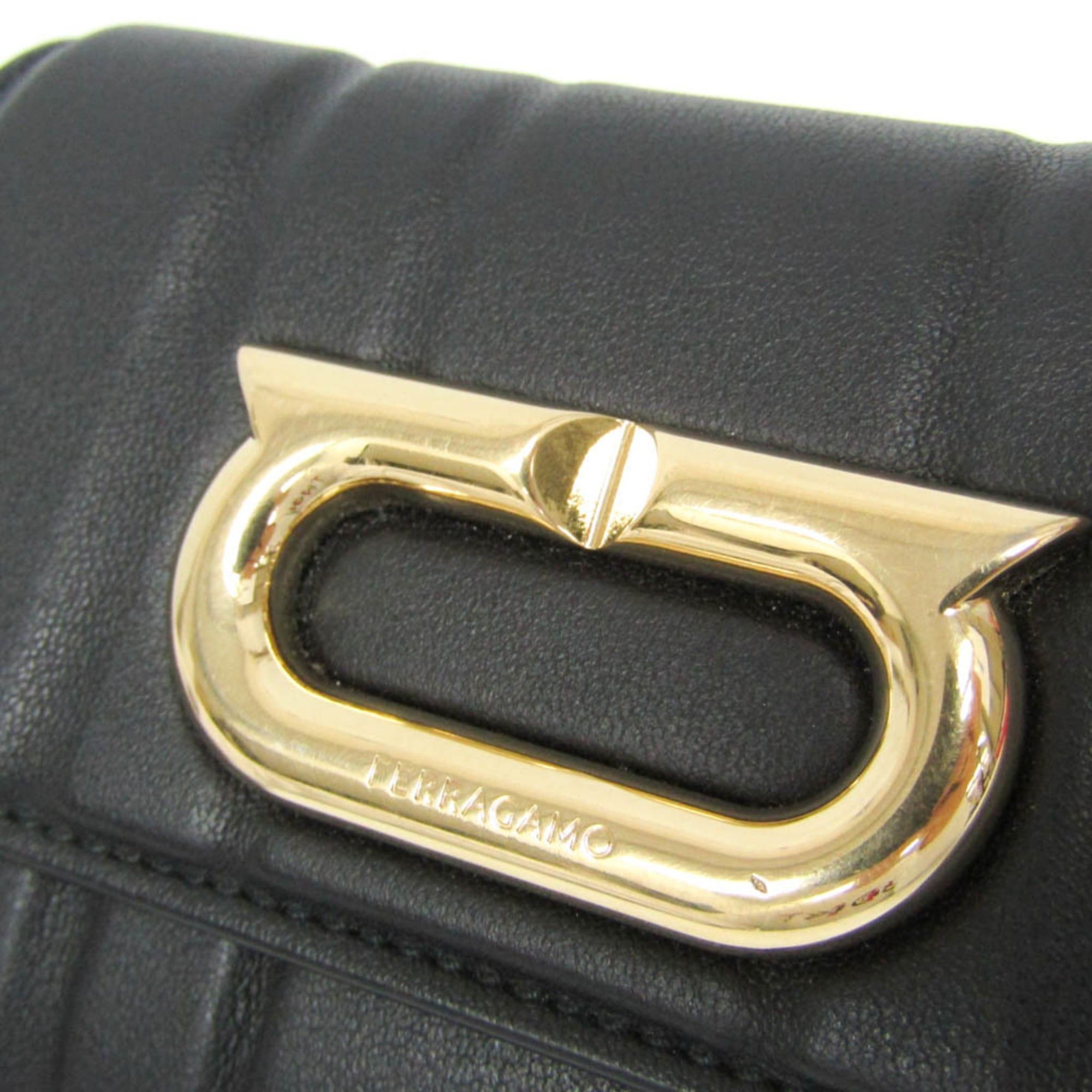 Salvatore Ferragamo Salvatore Ferragamo Gancini IY 22 0445 Women's Leather Wallet (tri-fold) Black Size ONE SIZE - 9 Thumbnail