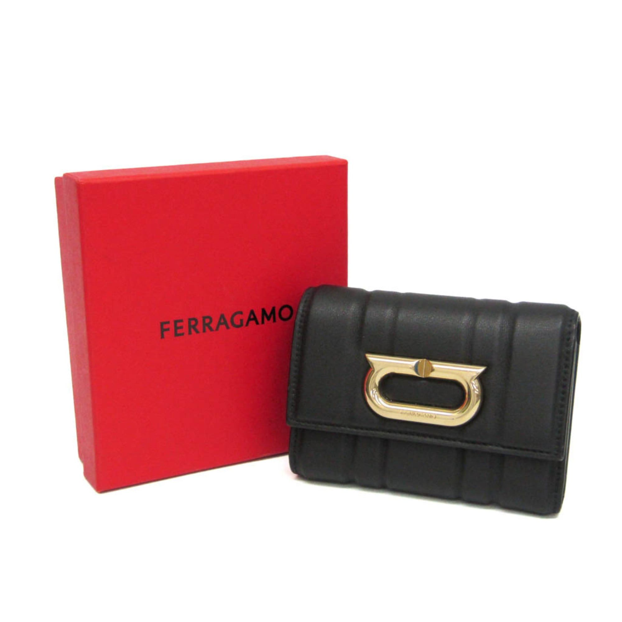 Salvatore Ferragamo Salvatore Ferragamo Gancini IY 22 0445 Women's Leather Wallet (tri-fold) Black Size ONE SIZE - 2 Thumbnail