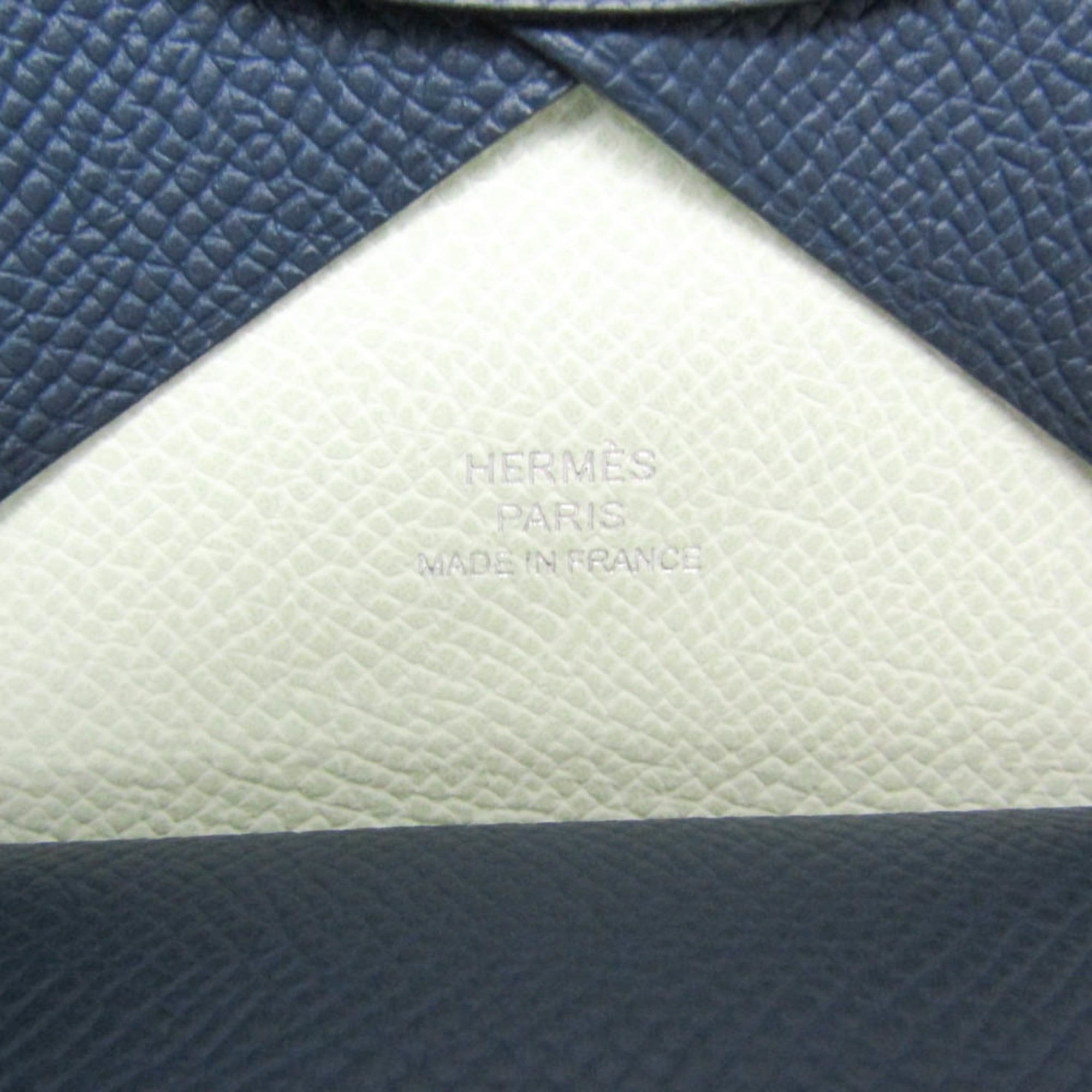 Hermes Hermes Calvi Duo Verso Epsom Leather Card Case Light Green,Navy Size ONE SIZE - 9 Thumbnail
