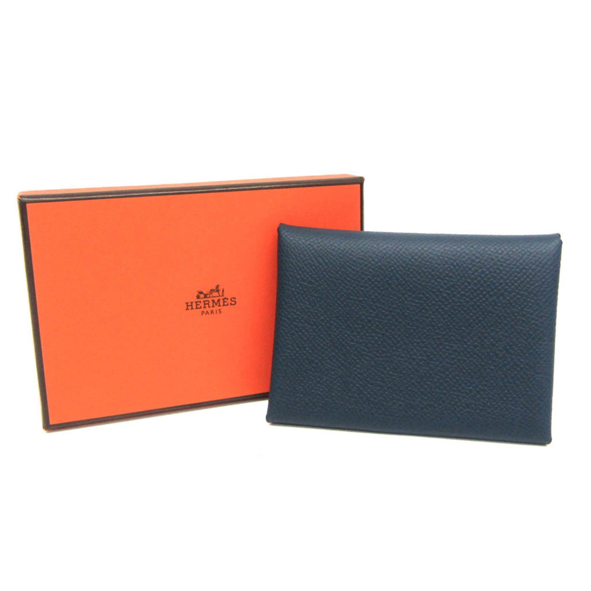 Hermes Hermes Calvi Duo Verso Epsom Leather Card Case Light Green,Navy Size ONE SIZE - 2 Thumbnail