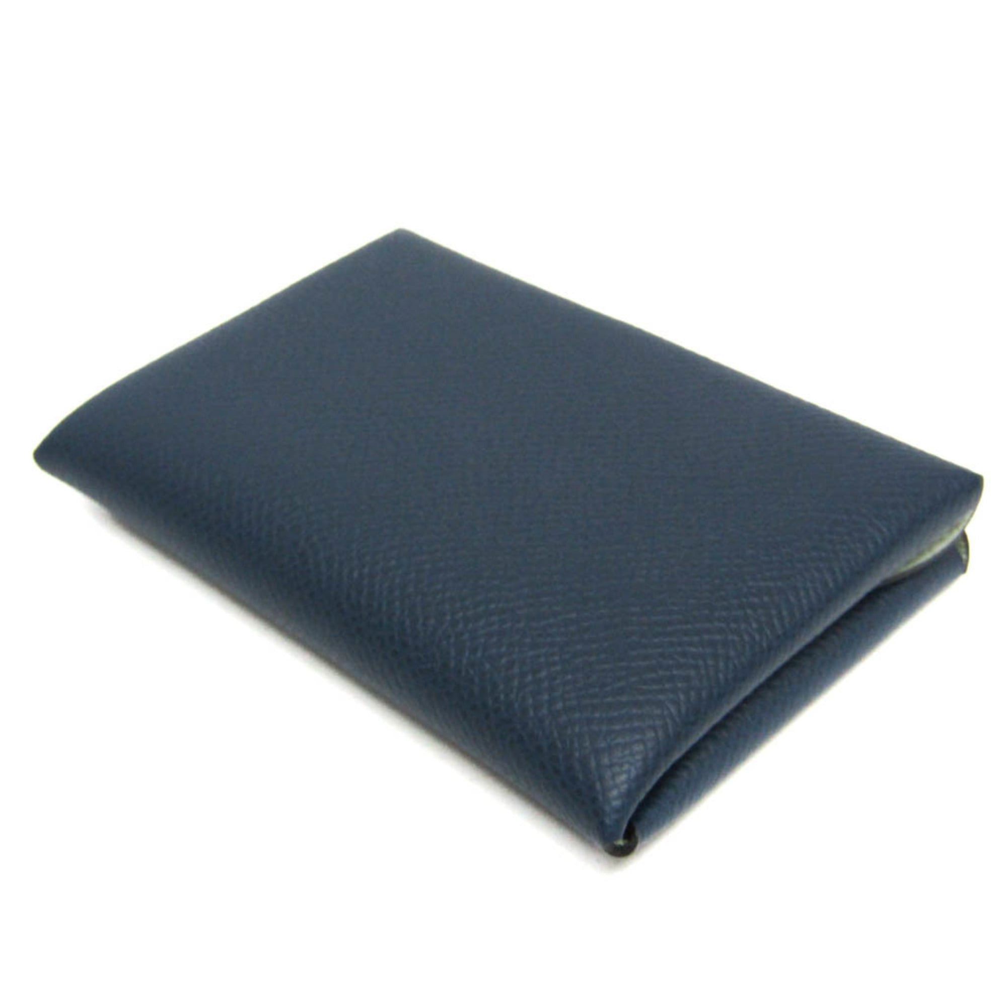 Hermes Hermes Calvi Duo Verso Epsom Leather Card Case Light Green,Navy Size ONE SIZE - 7 Thumbnail