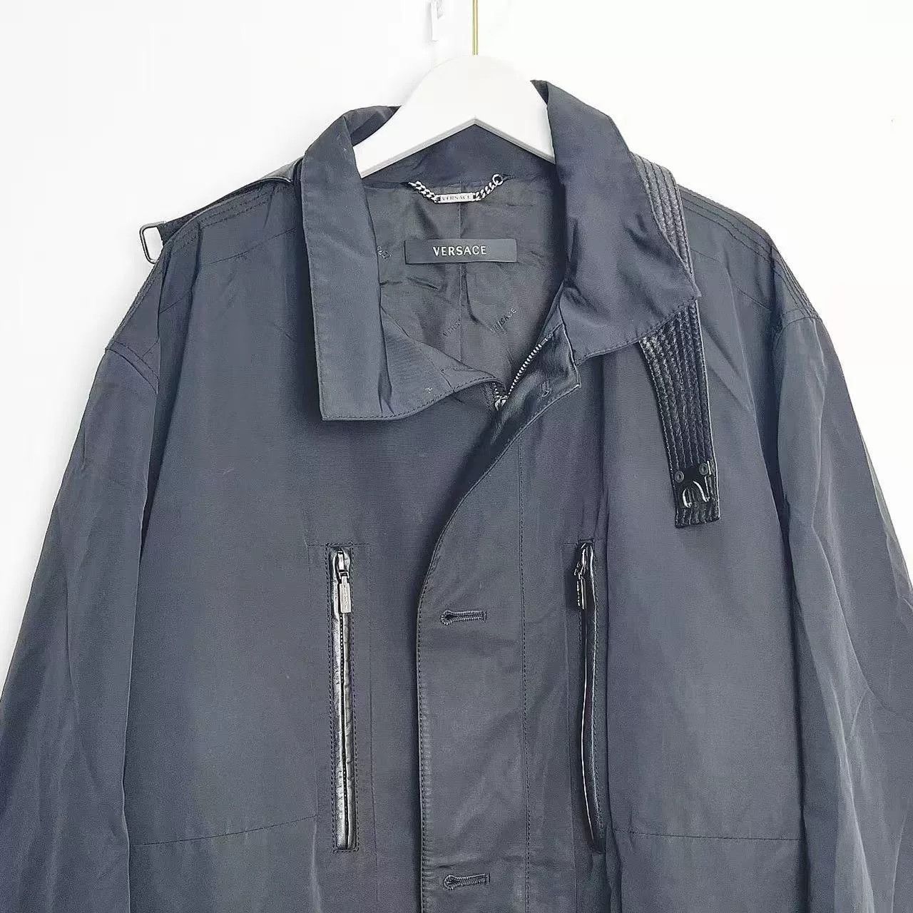 Versace Versace Black Mid-Length Leather Collar Coat Size US L / EU 52-54 / 3 - 2 Thumbnail