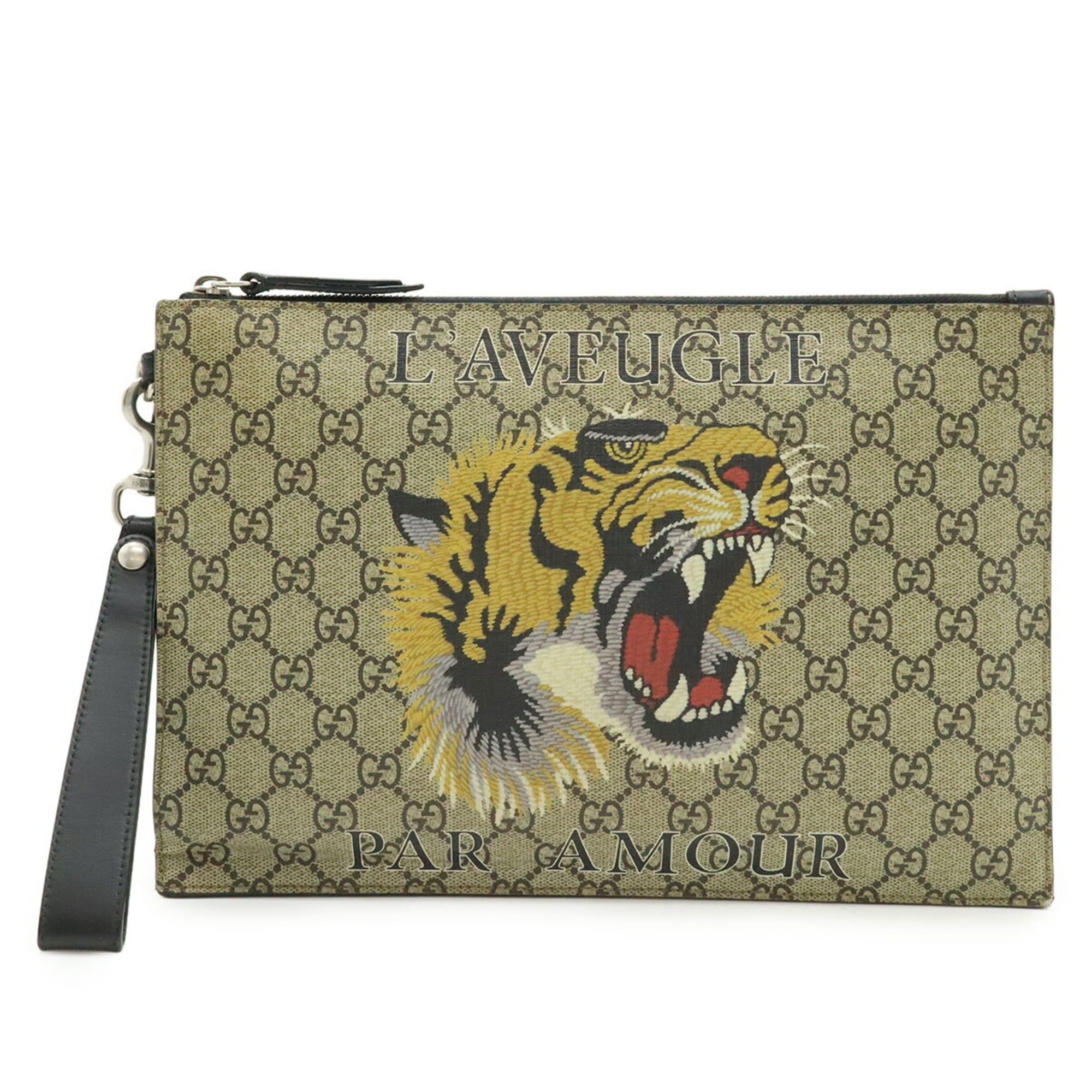 Gucci GUCCI GG Supreme Clutch Bag/Second Bag Tiger Print PVC Leather Khaki Beige Multicolor 473904 Size ONE SIZE - 2 Thumbnail