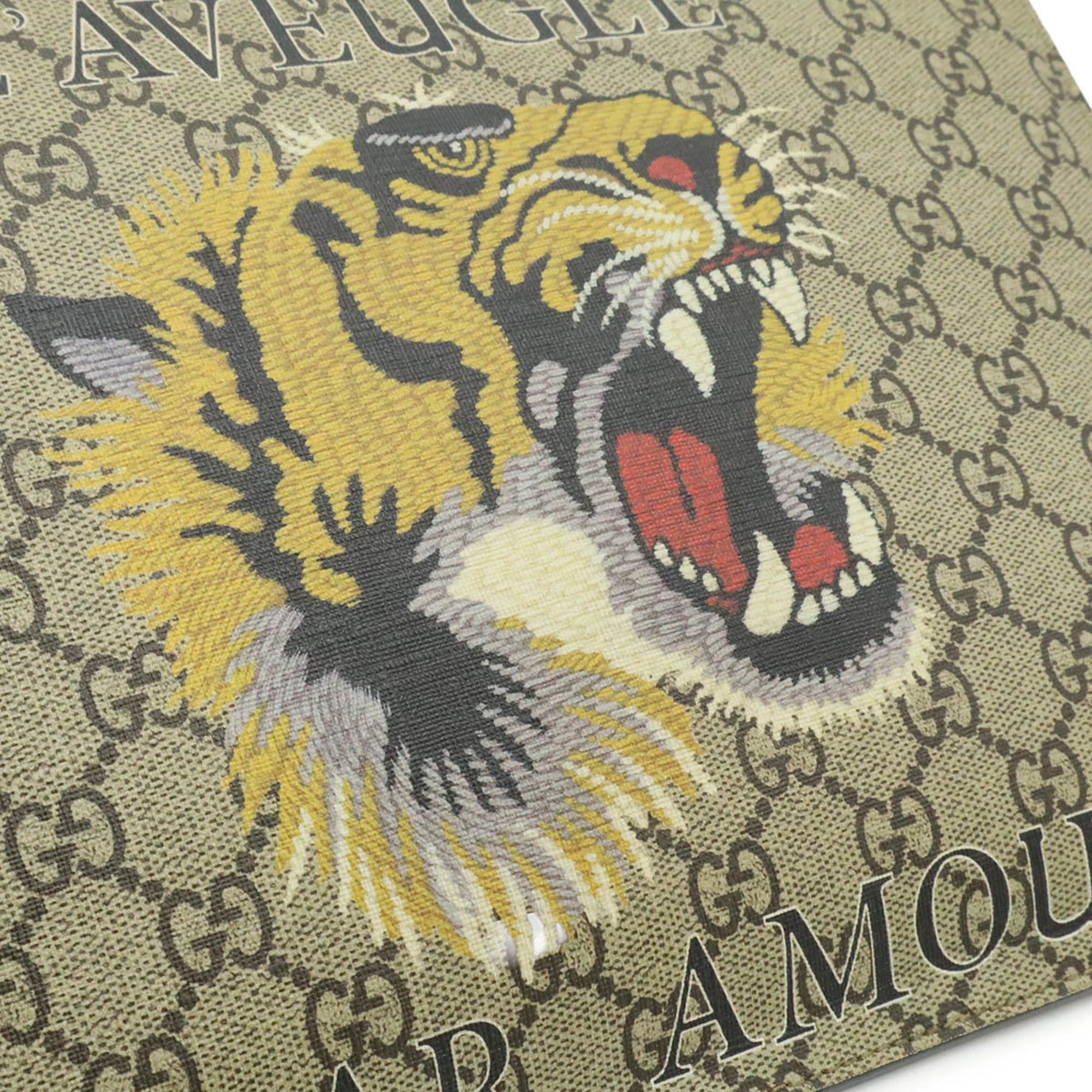 Gucci GUCCI GG Supreme Clutch Bag/Second Bag Tiger Print PVC Leather Khaki Beige Multicolor 473904 Size ONE SIZE - 9 Thumbnail