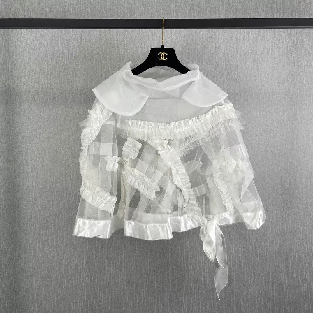 Comme des Garcons COMME des garcons White Lace Cape Coat Size US M / EU 48-50 / 2 - 2 Thumbnail