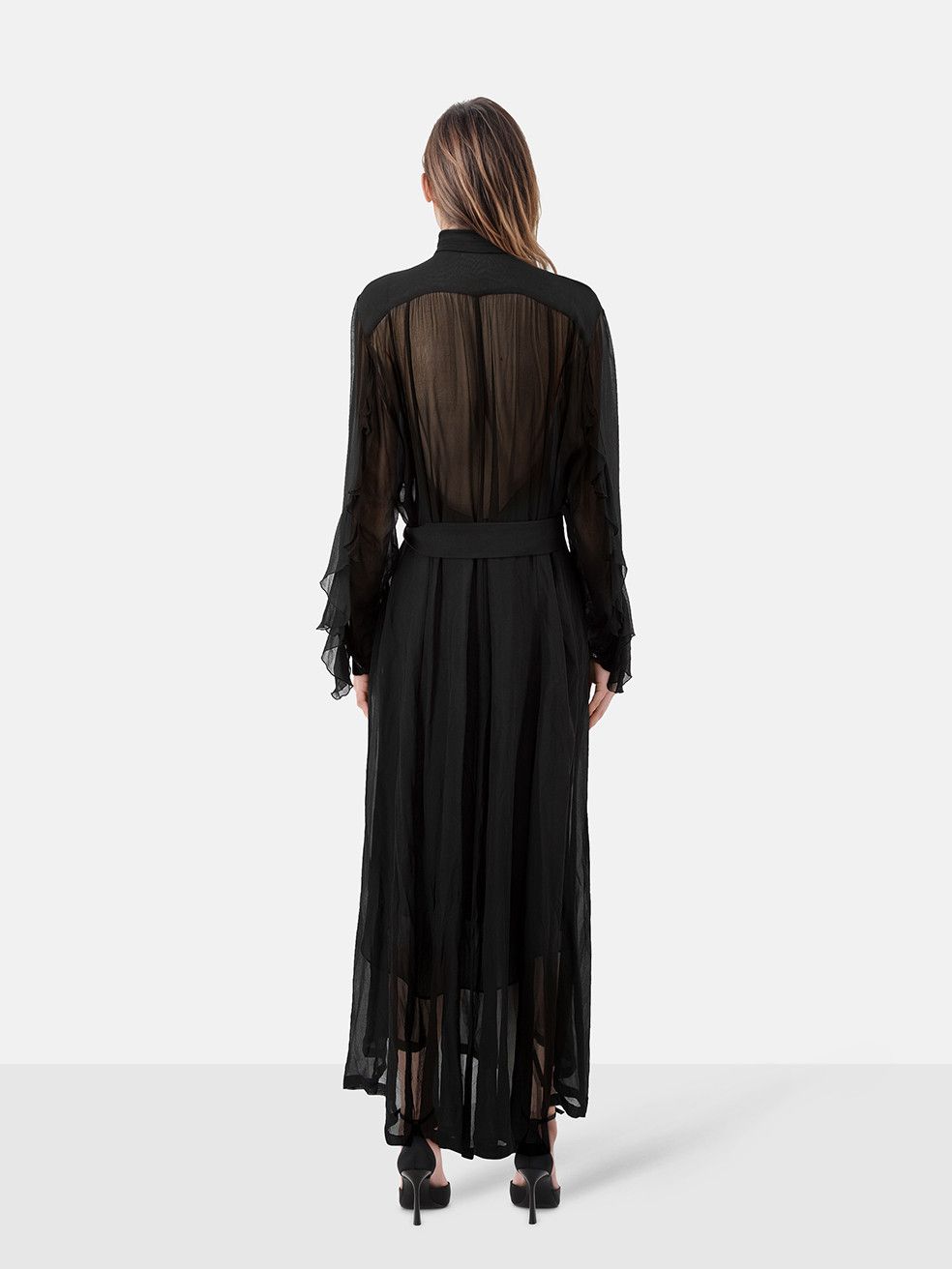 Dries Van Noten Black Ruffle Sheer Maxi Dress Size M / US 6-8 / IT 42-44 - 2 Thumbnail