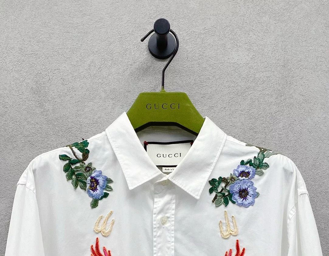 Gucci Gucci White Floral Embroidered Shirt Size US XL / EU 56 / 4 - 4 Thumbnail