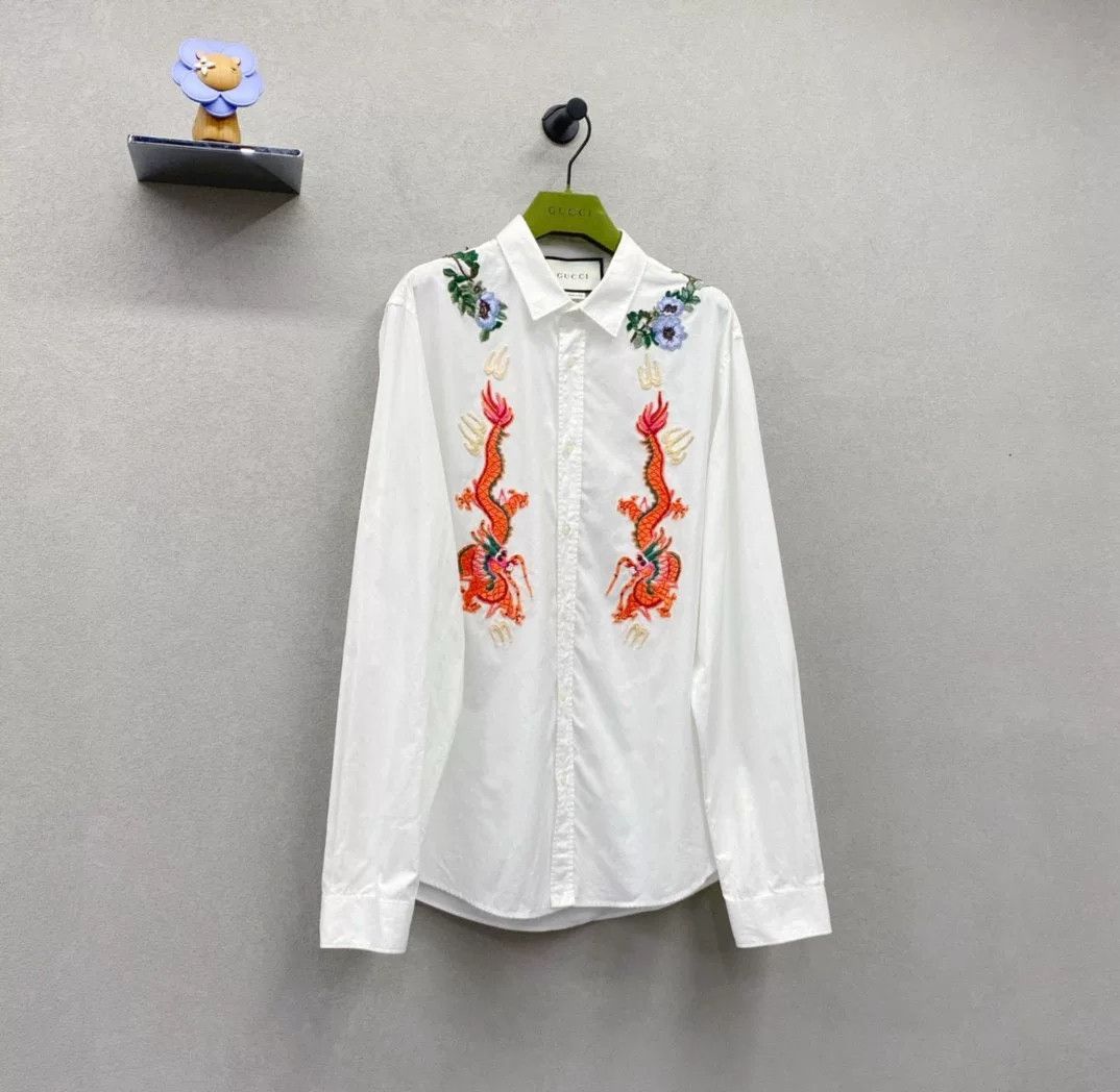 Gucci Gucci White Floral Embroidered Shirt Size US XL / EU 56 / 4 - 3 Thumbnail