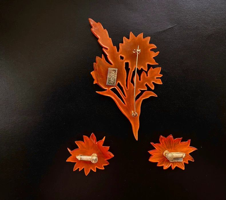 Vintage 1980s Kenzo Gerbera Brooch & Earclip Set Size ONE SIZE - 2 Thumbnail
