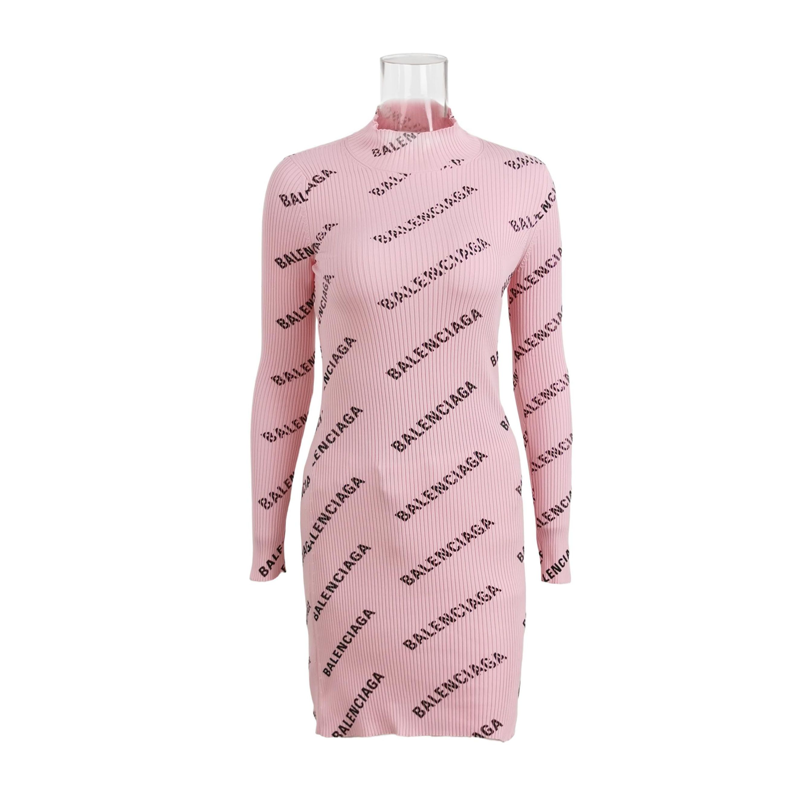 Balenciaga Balenciaga XS Pink Logo Print Crewneck Dress Size XS / US 0-2 / IT 36-38 - 2 Thumbnail