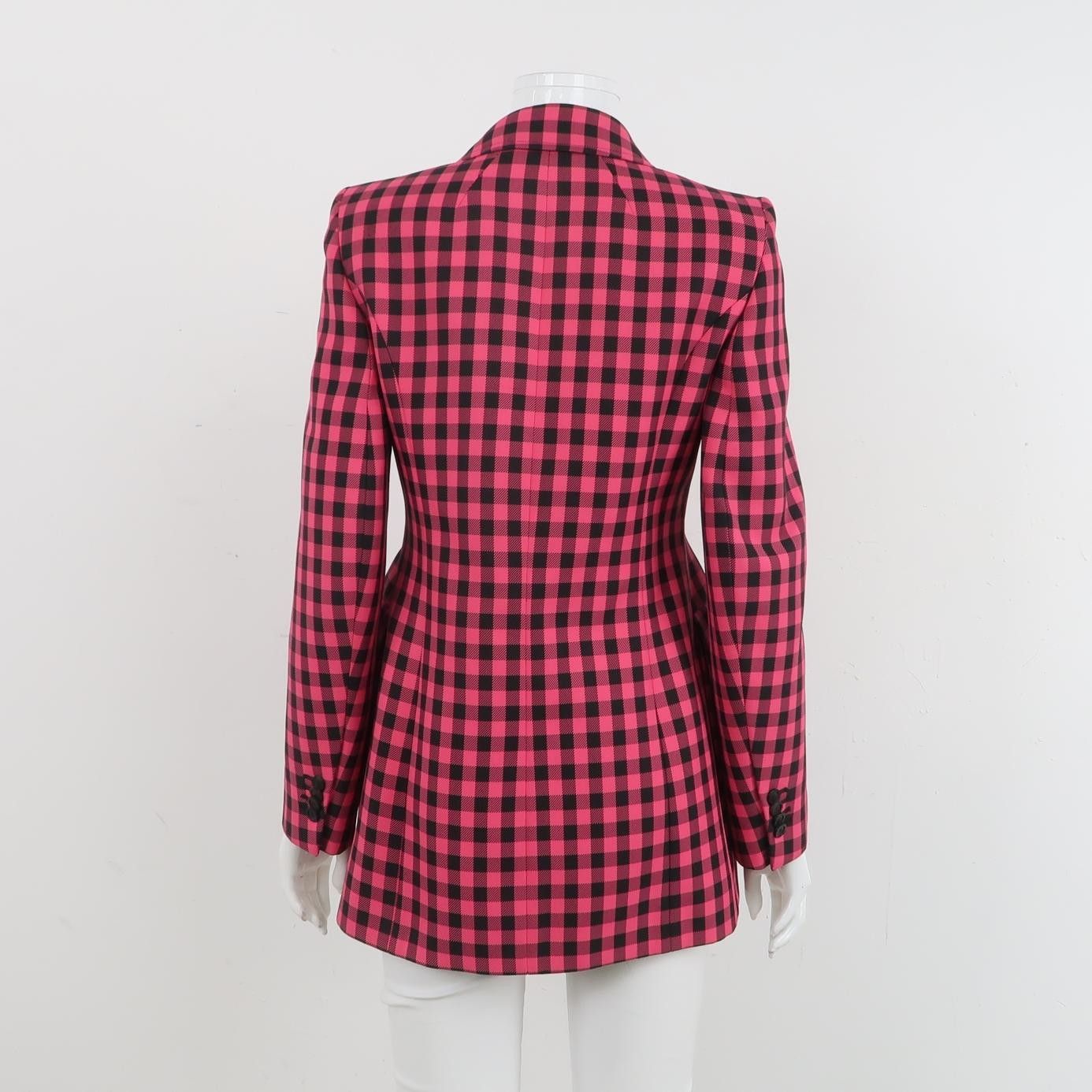 Balenciaga Pink & Black Checkered Single-Breasted Blazer Size XS / US 0-2 / IT 36-38 - 4 Thumbnail