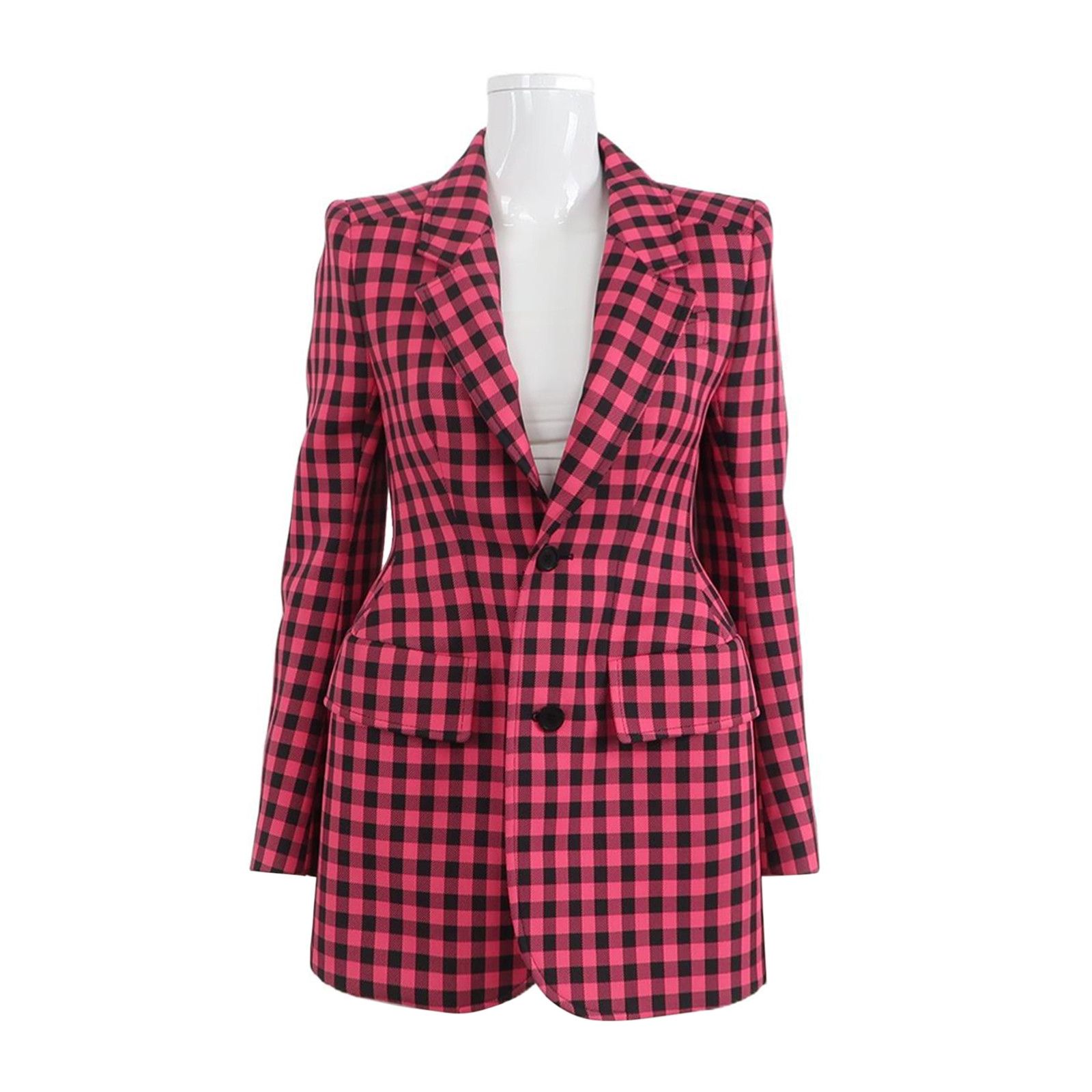 Balenciaga Pink & Black Checkered Single-Breasted Blazer Size XS / US 0-2 / IT 36-38 - 2 Thumbnail